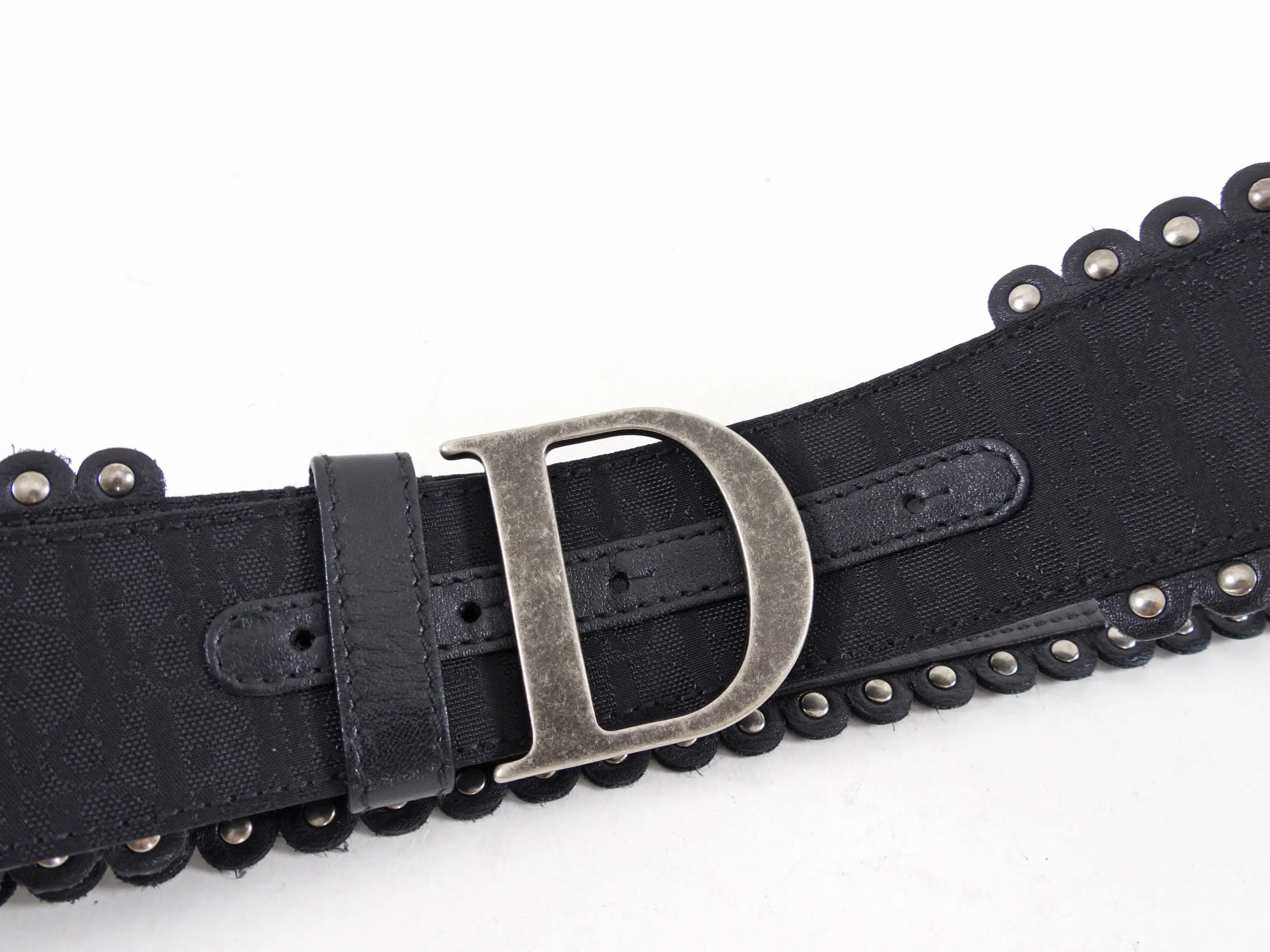 Dior Vintage 2000's Wide Oblique Studded D Belt - 31-35