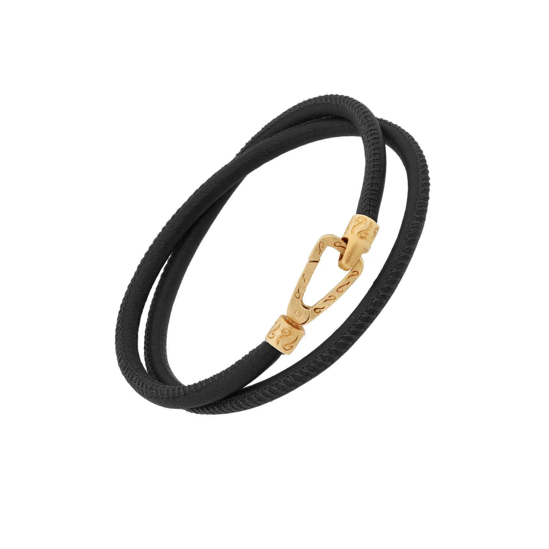 Double Wrap Black Smooth Leather Bracelet