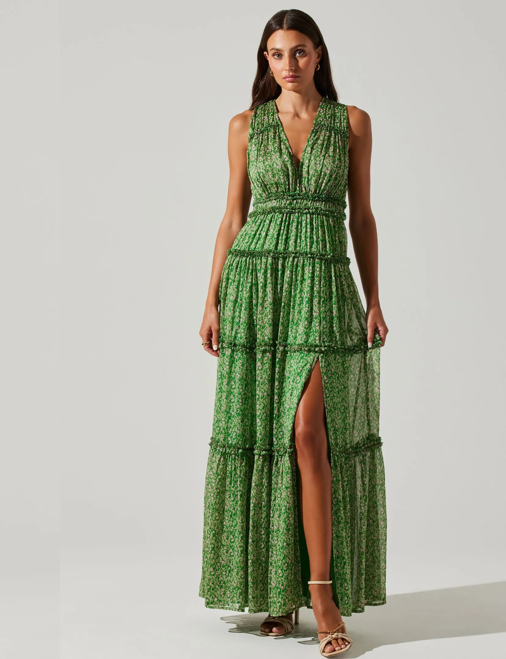 Edessa Maxi Dress, Green/Pink Floral