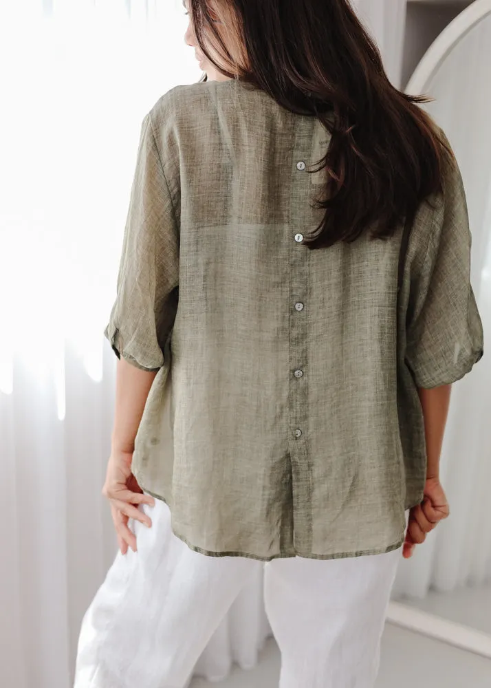 Elena Olive Linen Blouse