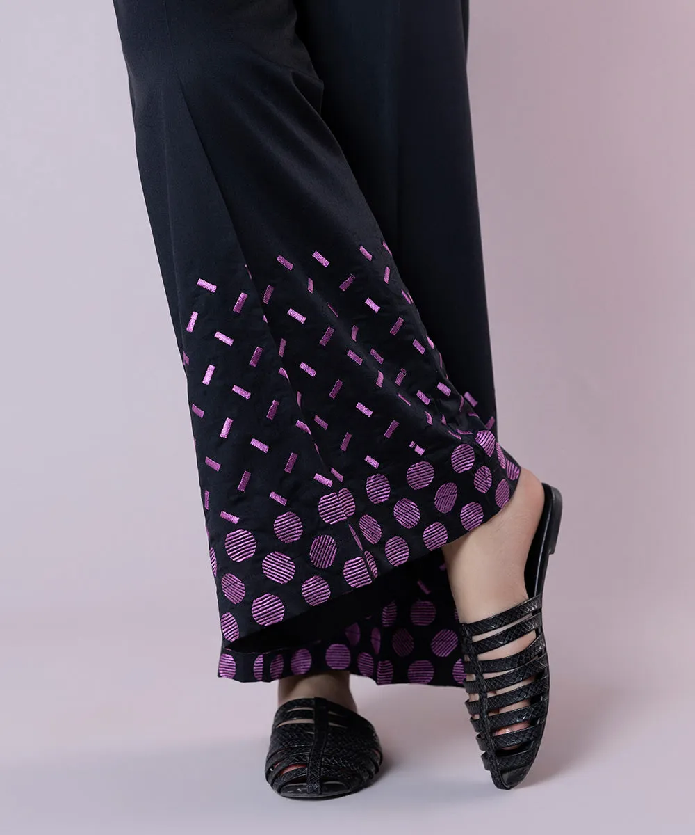 Embroidered Cotton Flared Pants