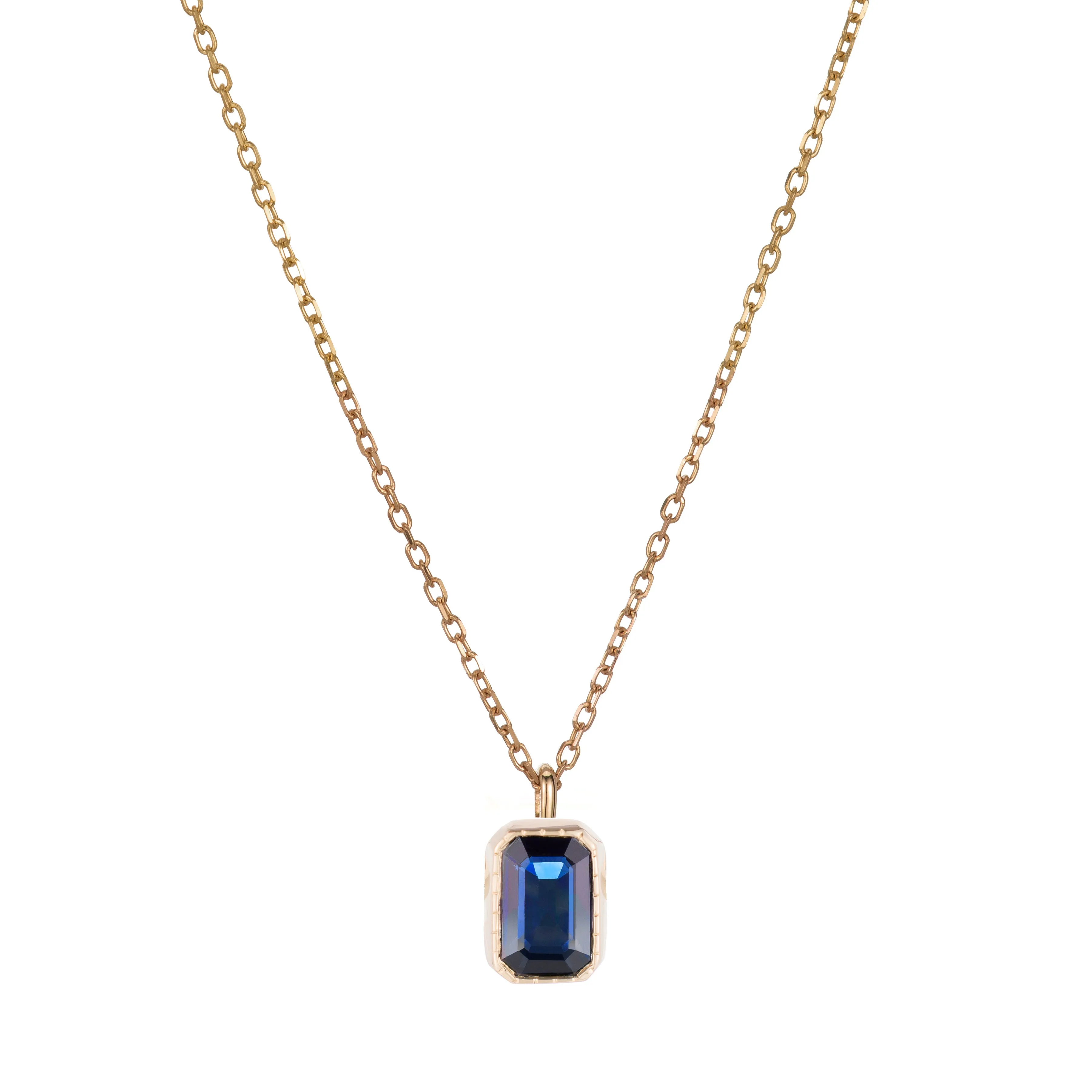 Emerald Cut Sapphire Wisp Necklace