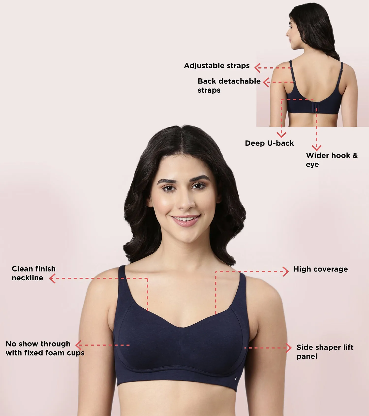 Enamor BambooBliss A077 Ultimate Softness Innovation Bamboo Cotton Full Support T-shirt Bra for Women- High Coverage, Padded and Wirefree