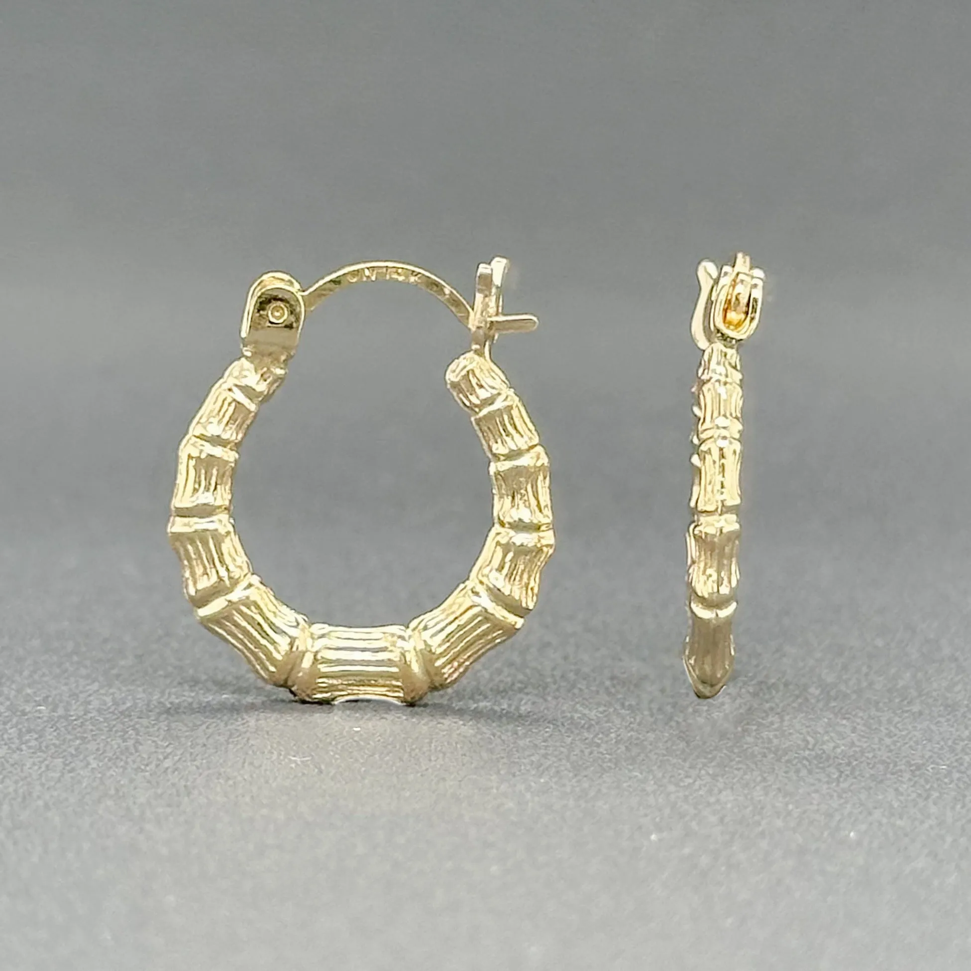 Estate 14K Y Gold 15.61mm Small Bamboo Hoop Earrings