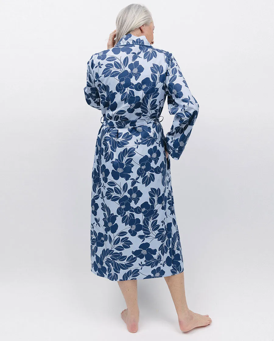 Evette Blue Floral Print Long Dressing Gown