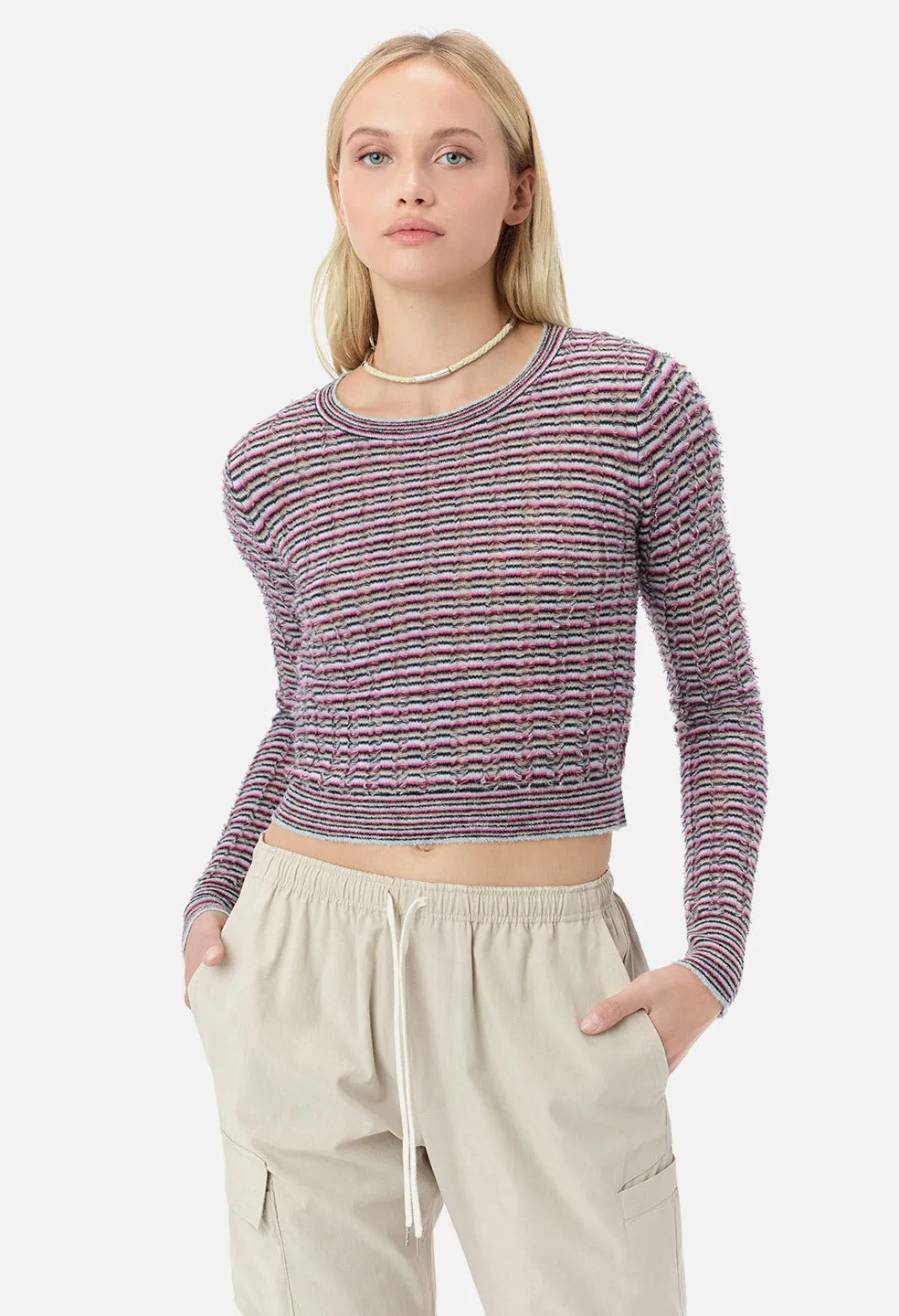 Fil Coupe Alpaca Cropped Crew / Pink Stripe