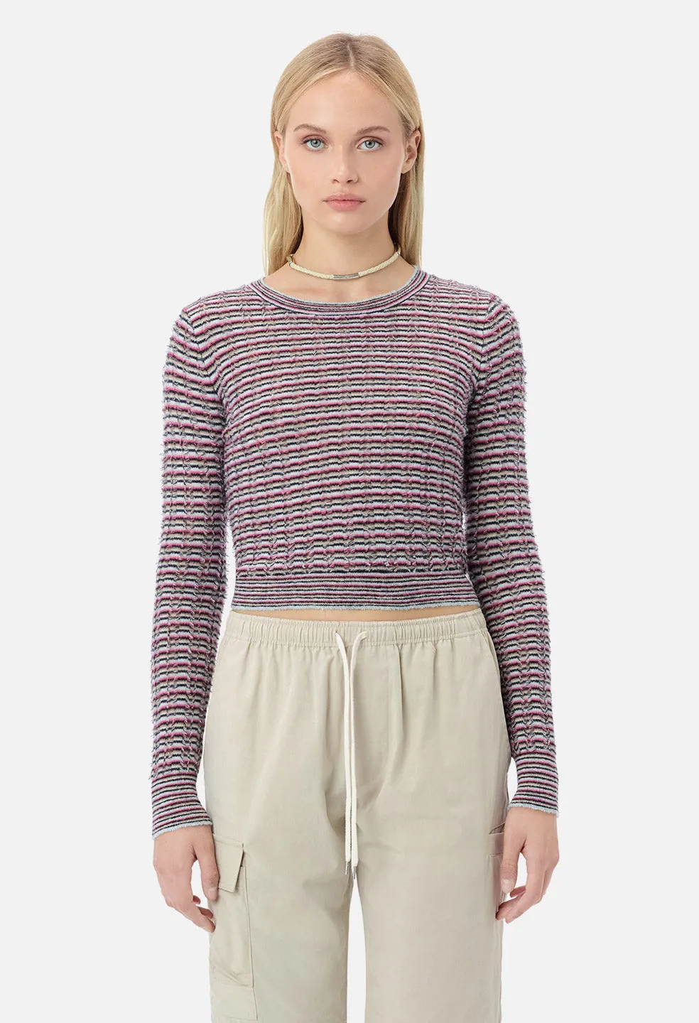 Fil Coupe Alpaca Cropped Crew / Pink Stripe