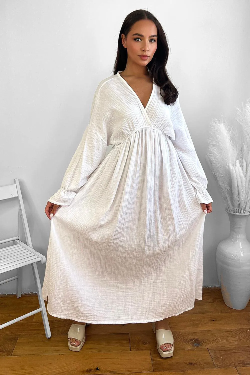 Flute Sleeve Cheesecloth Maxi Dress