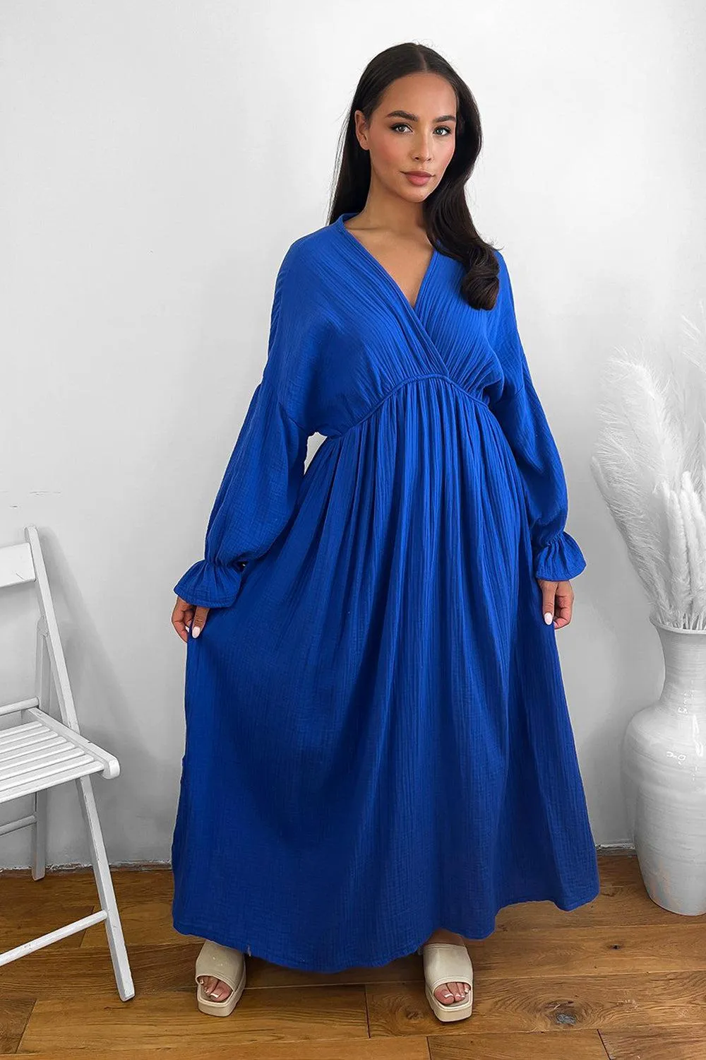 Flute Sleeve Cheesecloth Maxi Dress