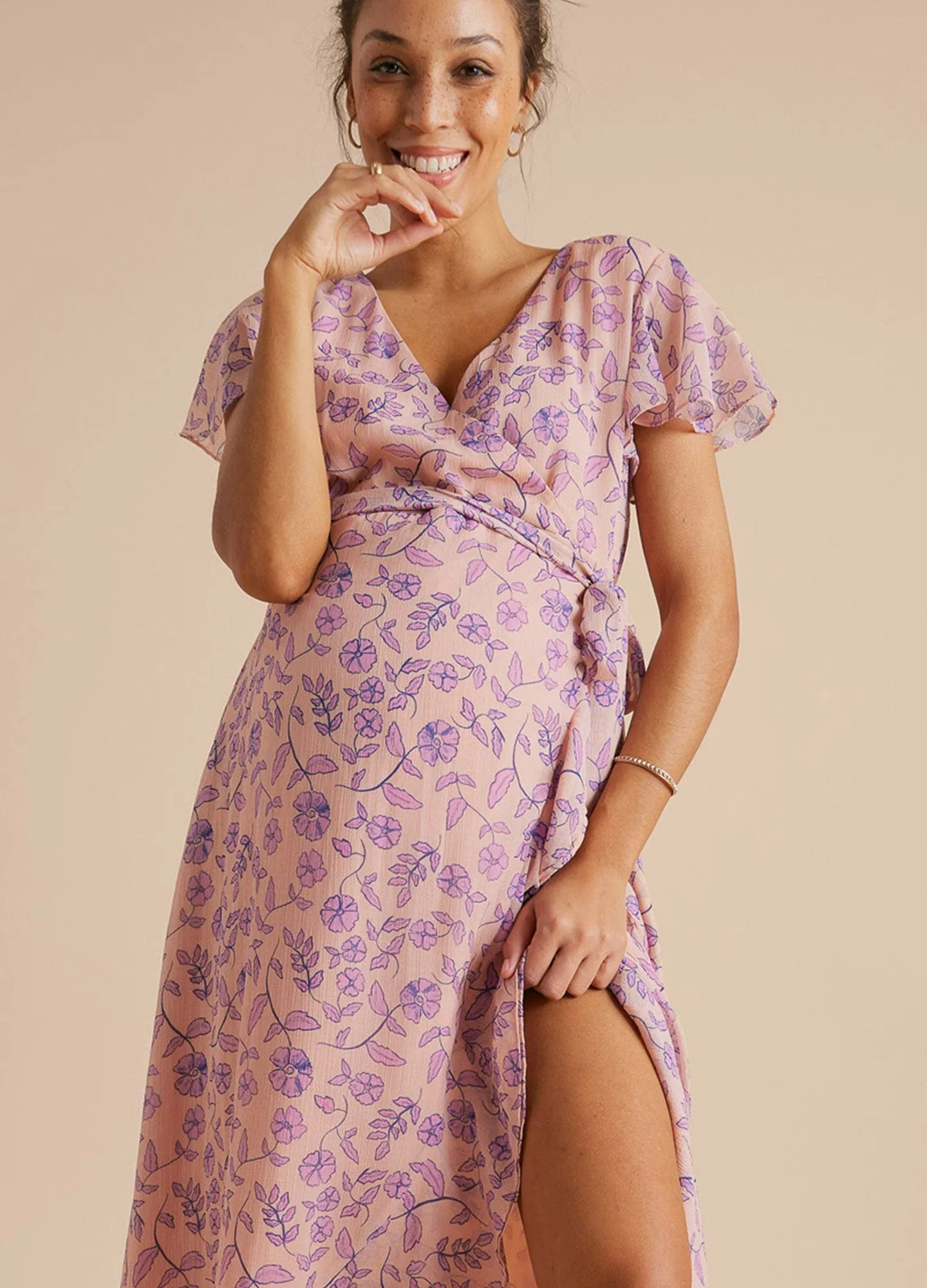 Flutter Sleeve Faux Wrap Dress