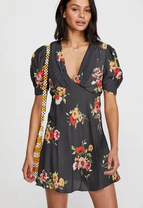 Free People - Black Multi Floral Neon Garden Mini Dress