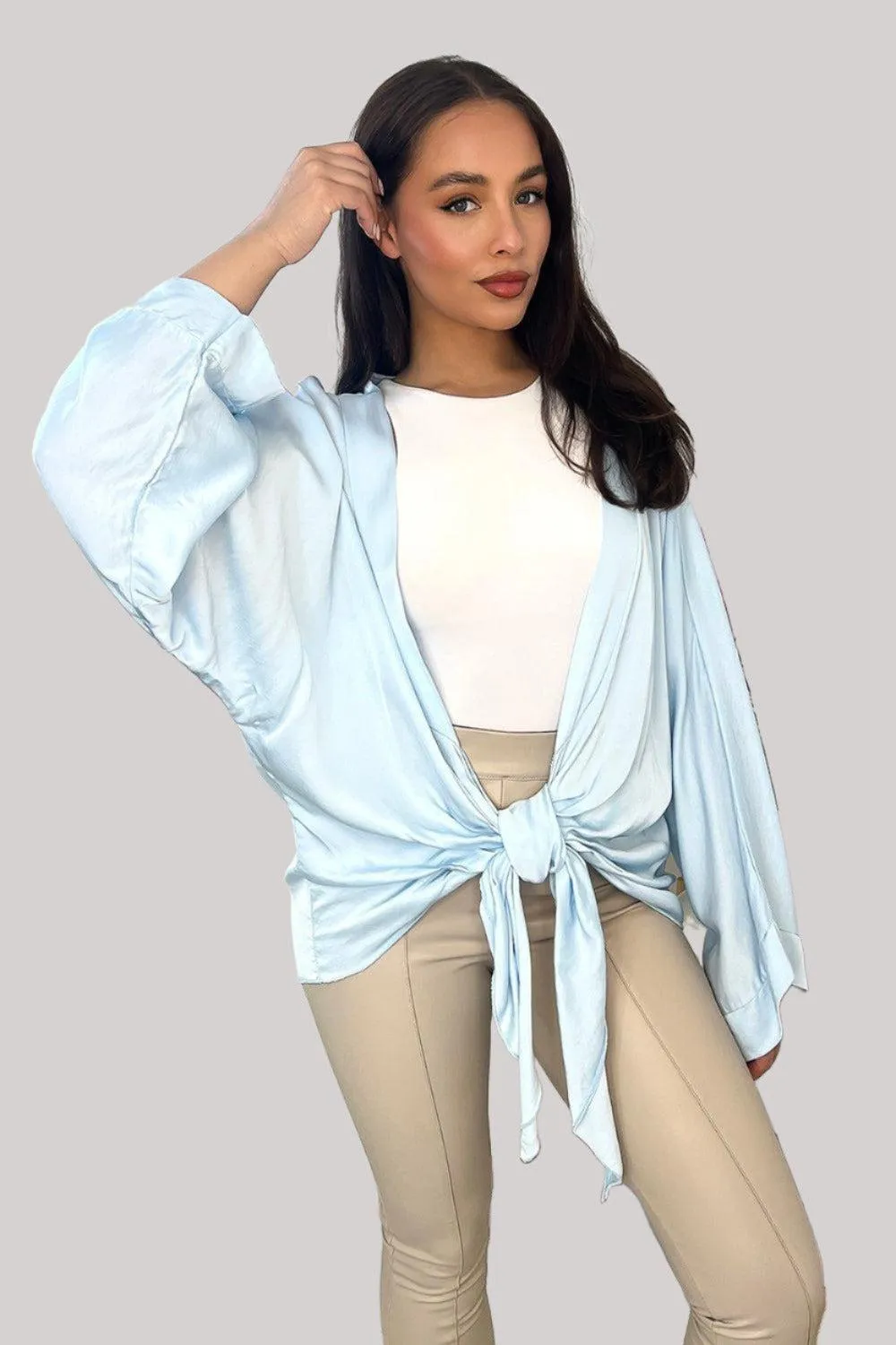 Front Tie Up Satin Blouse