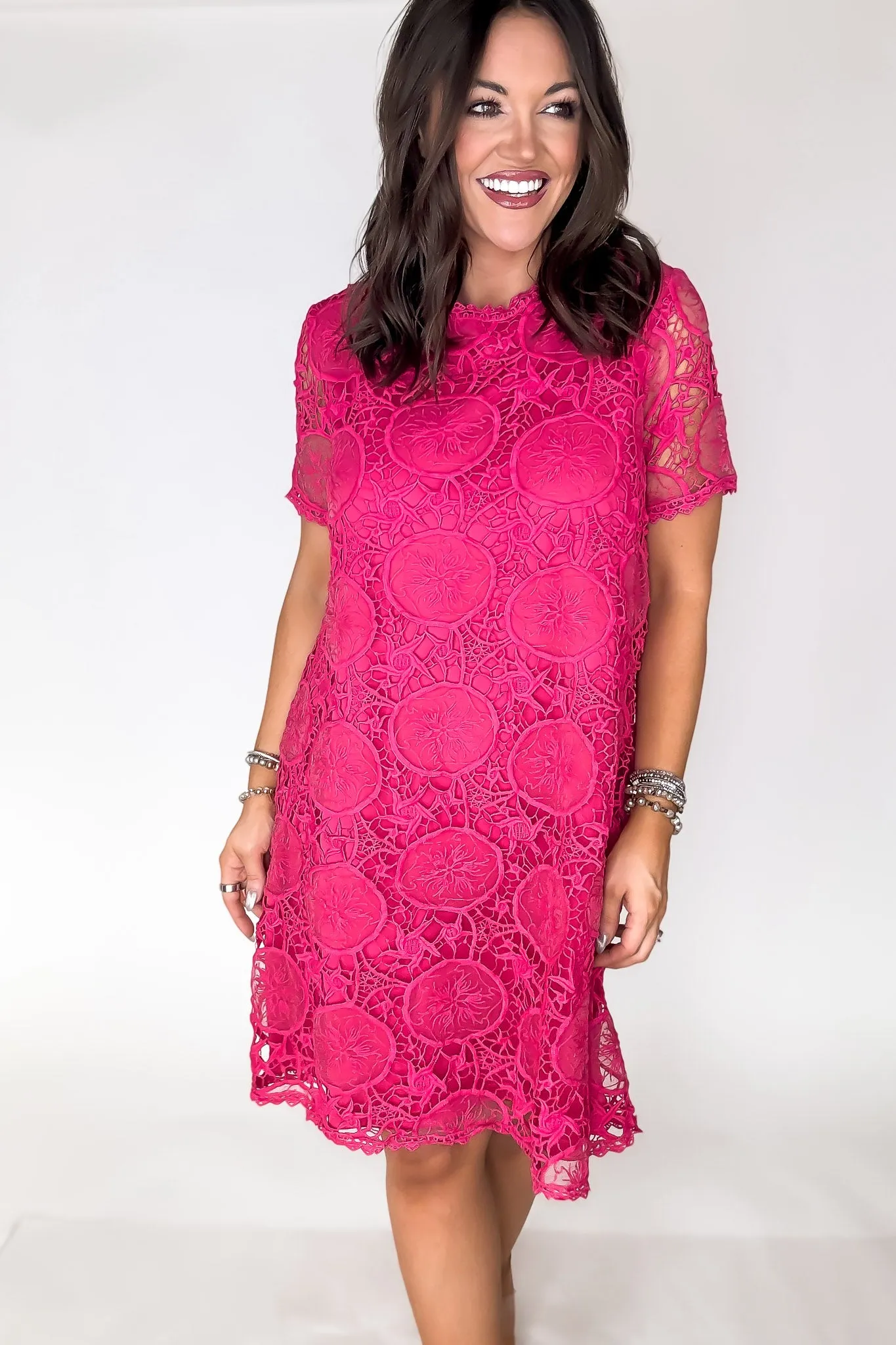 Fuchsia Embroidered Lace Dress