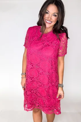 Fuchsia Embroidered Lace Dress