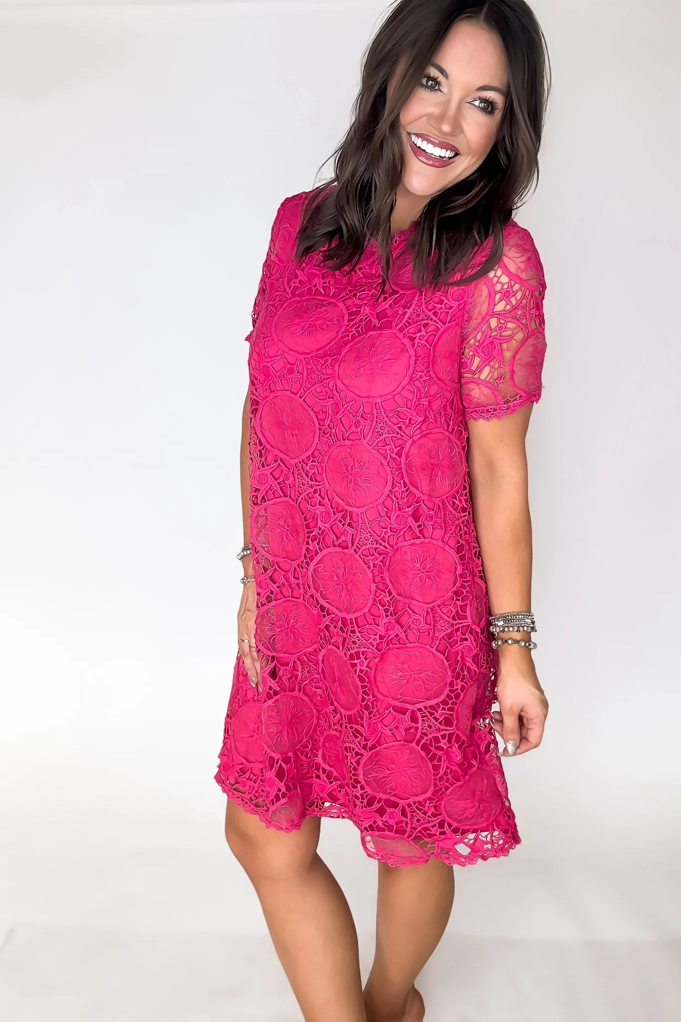 Fuchsia Embroidered Lace Dress