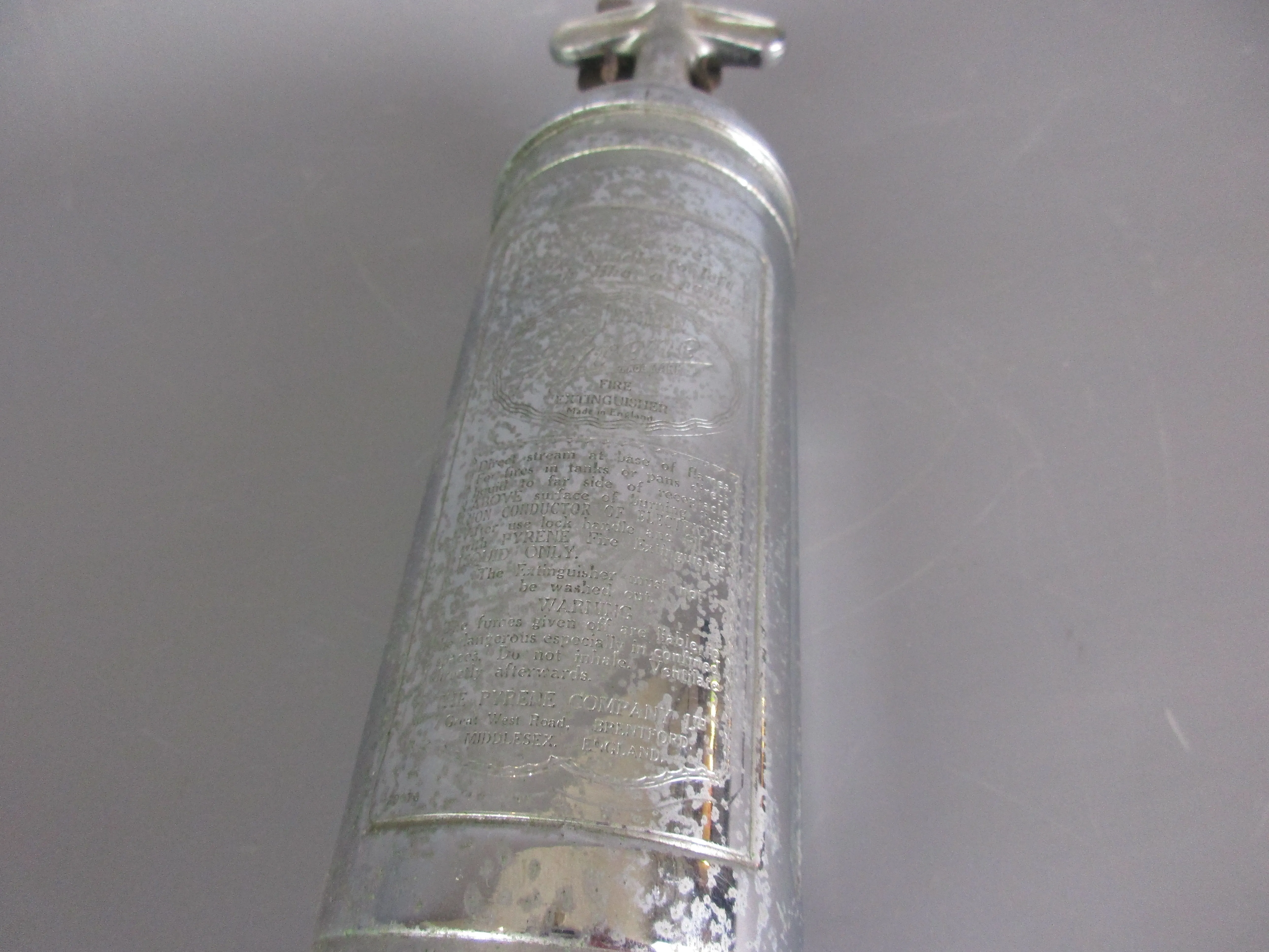 Full Chrome Pyrene Junior Fire Extinguisher with Holder Vintage 1959