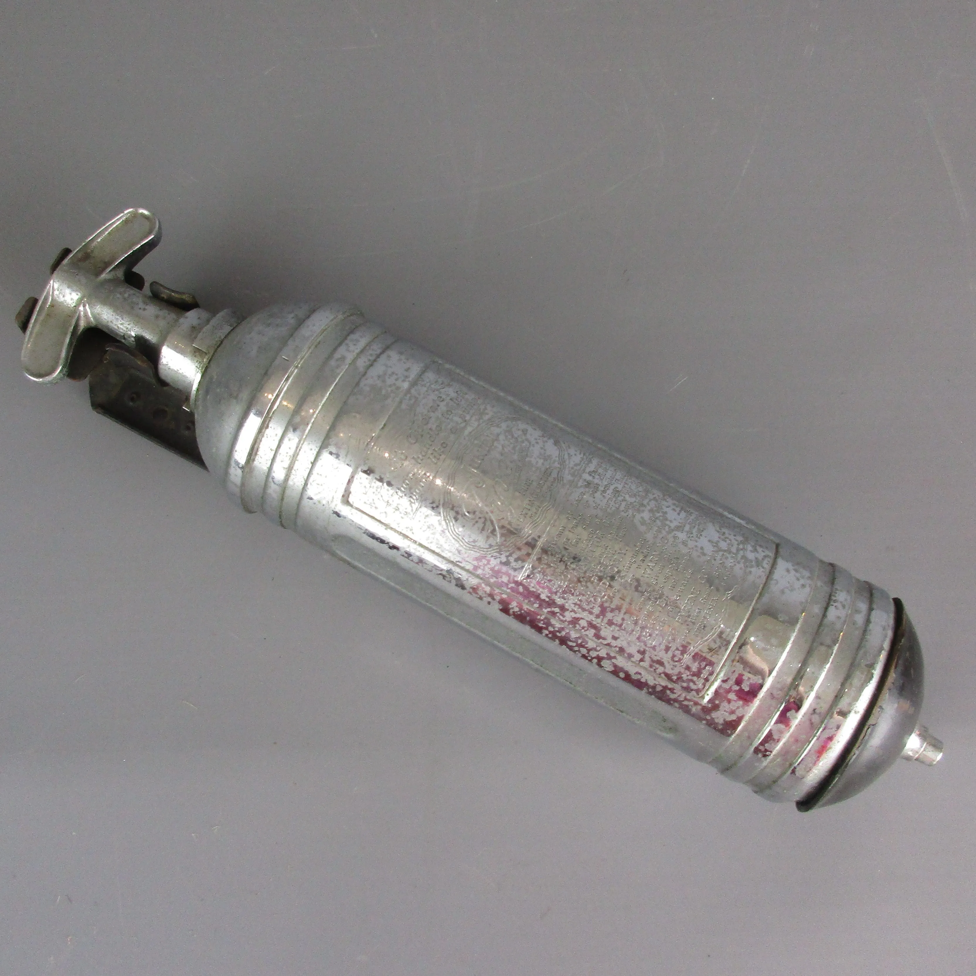 Full Chrome Pyrene Junior Fire Extinguisher with Holder Vintage 1959