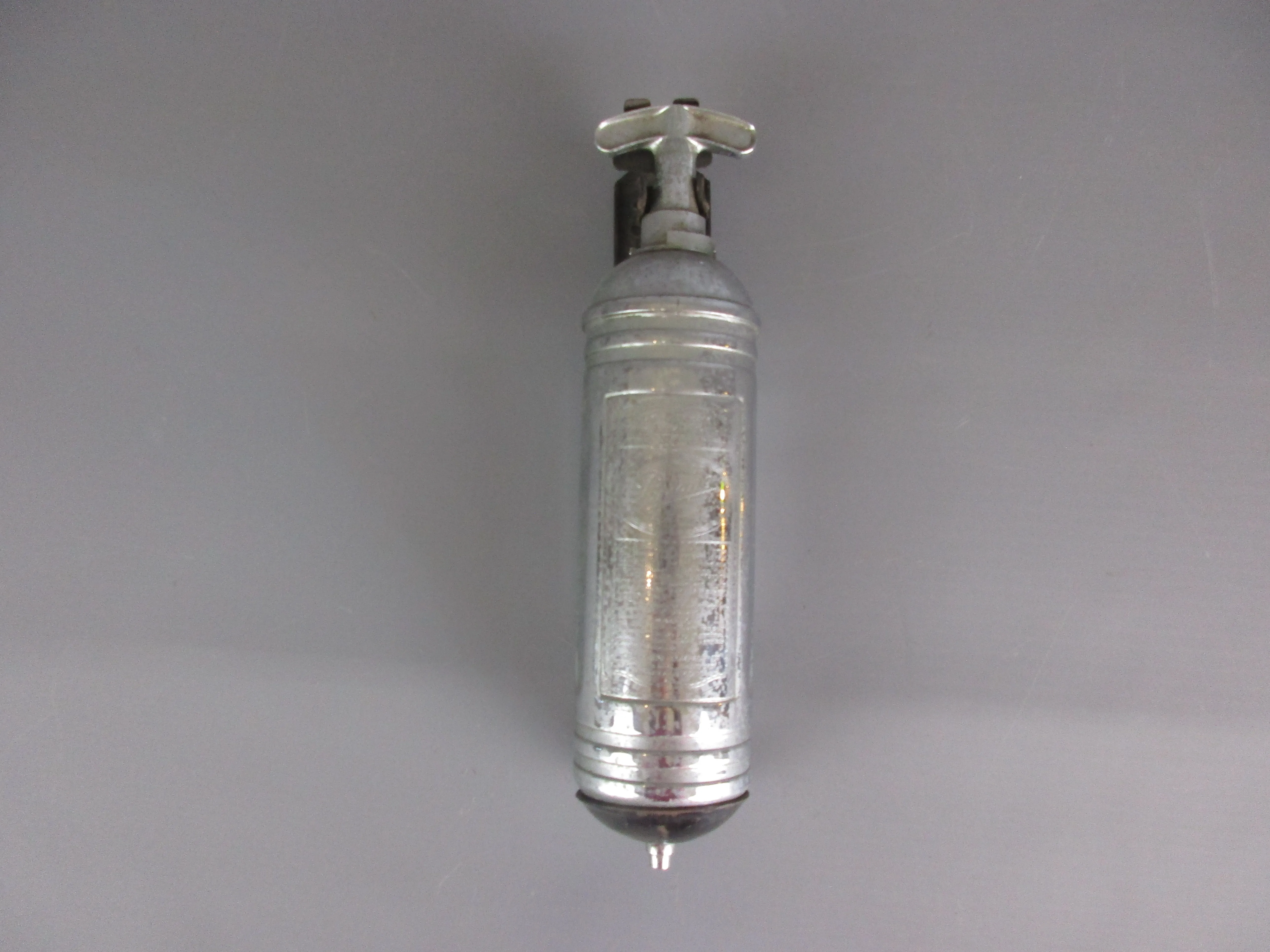 Full Chrome Pyrene Junior Fire Extinguisher with Holder Vintage 1959