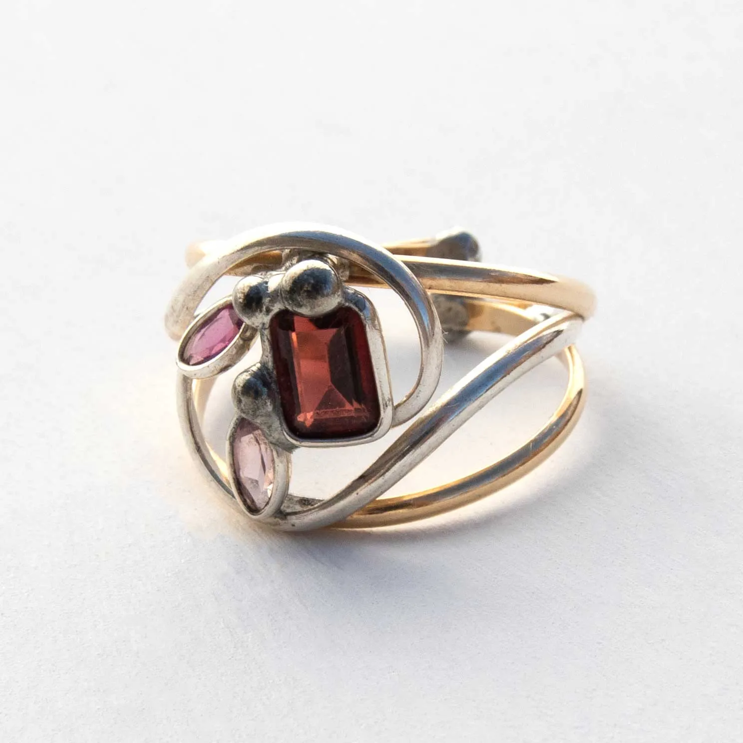 Garnet and Pink Tourmaline - Ring, Gold & Silver