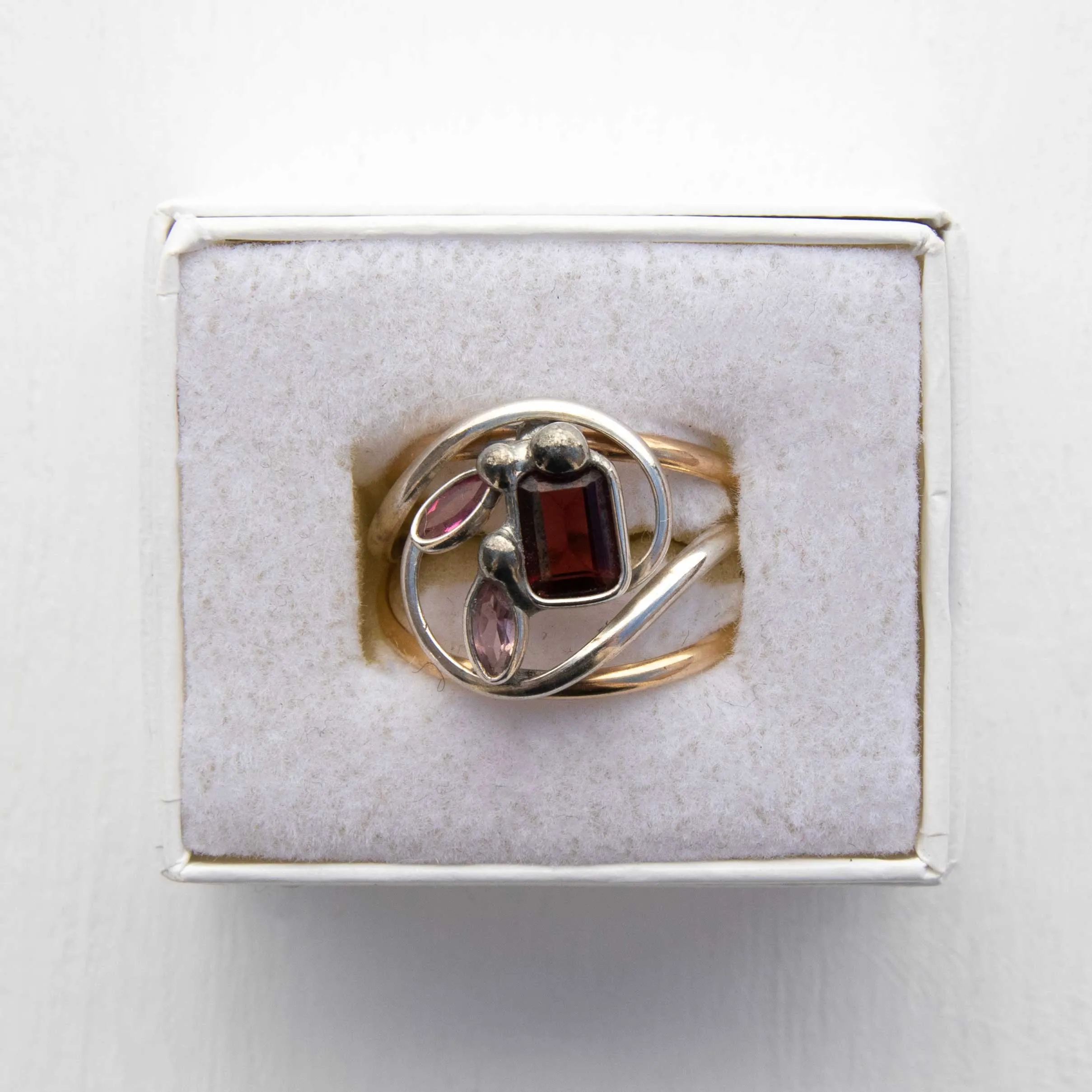 Garnet and Pink Tourmaline - Ring, Gold & Silver