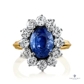 GIA NO HEAT 8.42ctw Ceylon Natural Cornflower Blue Sapphire Diamond Cluster Platinum 18K Vintage Ring