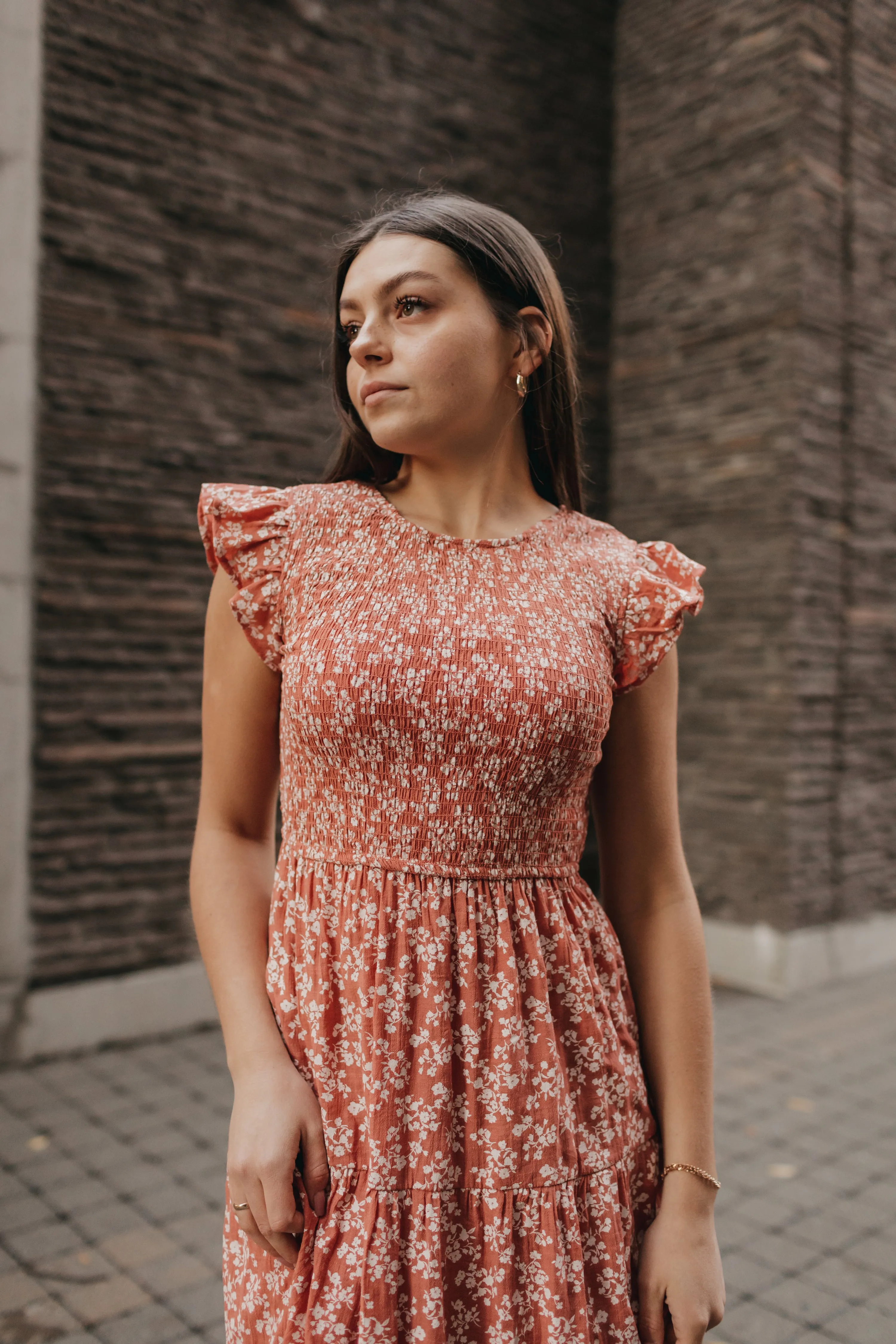 Ginger Floral Dress in Rust