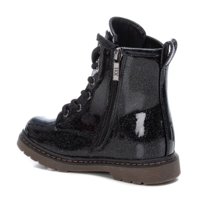 Girls XTI Boots Black Faux Patent Ankle Inside Zip Vegan 6 Eyelet 150061 sale