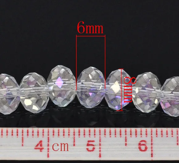 Glass Beads Rondelle Transparent Clear Faceted 8mm x 6mm Black 20pcs Loose