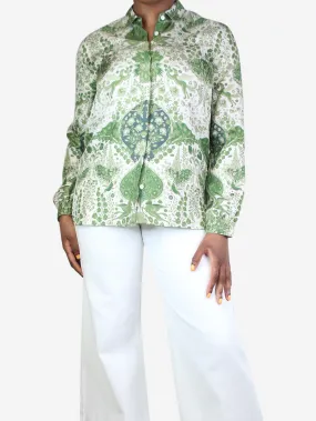 Green and cream silk floral blouse - size UK 14