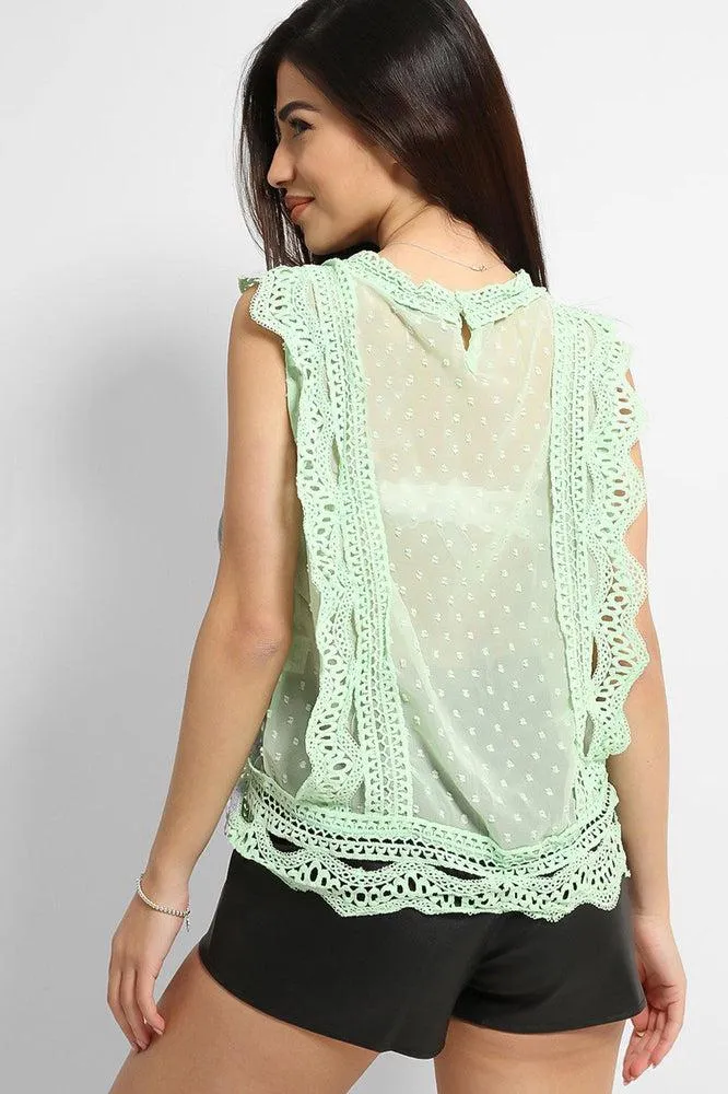 Green Dobby Mesh Crochet Lace Trims Blouse