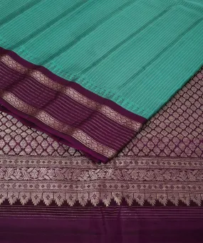 Green purple gadwal handwoven silk saree