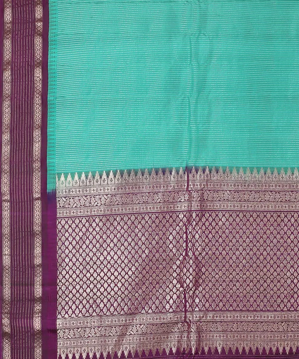 Green purple gadwal handwoven silk saree