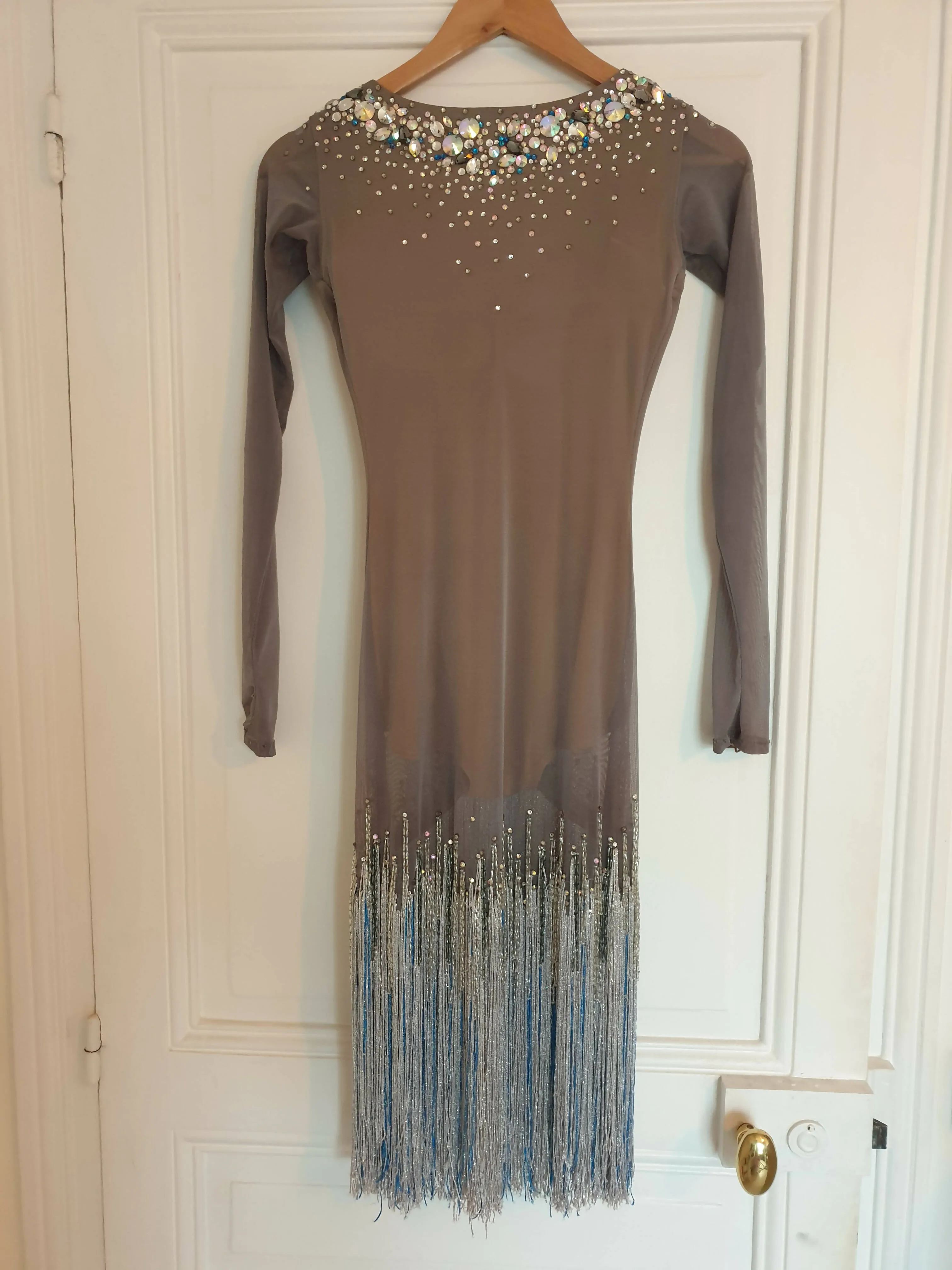 Grey Latin Dance Dress with Fringe