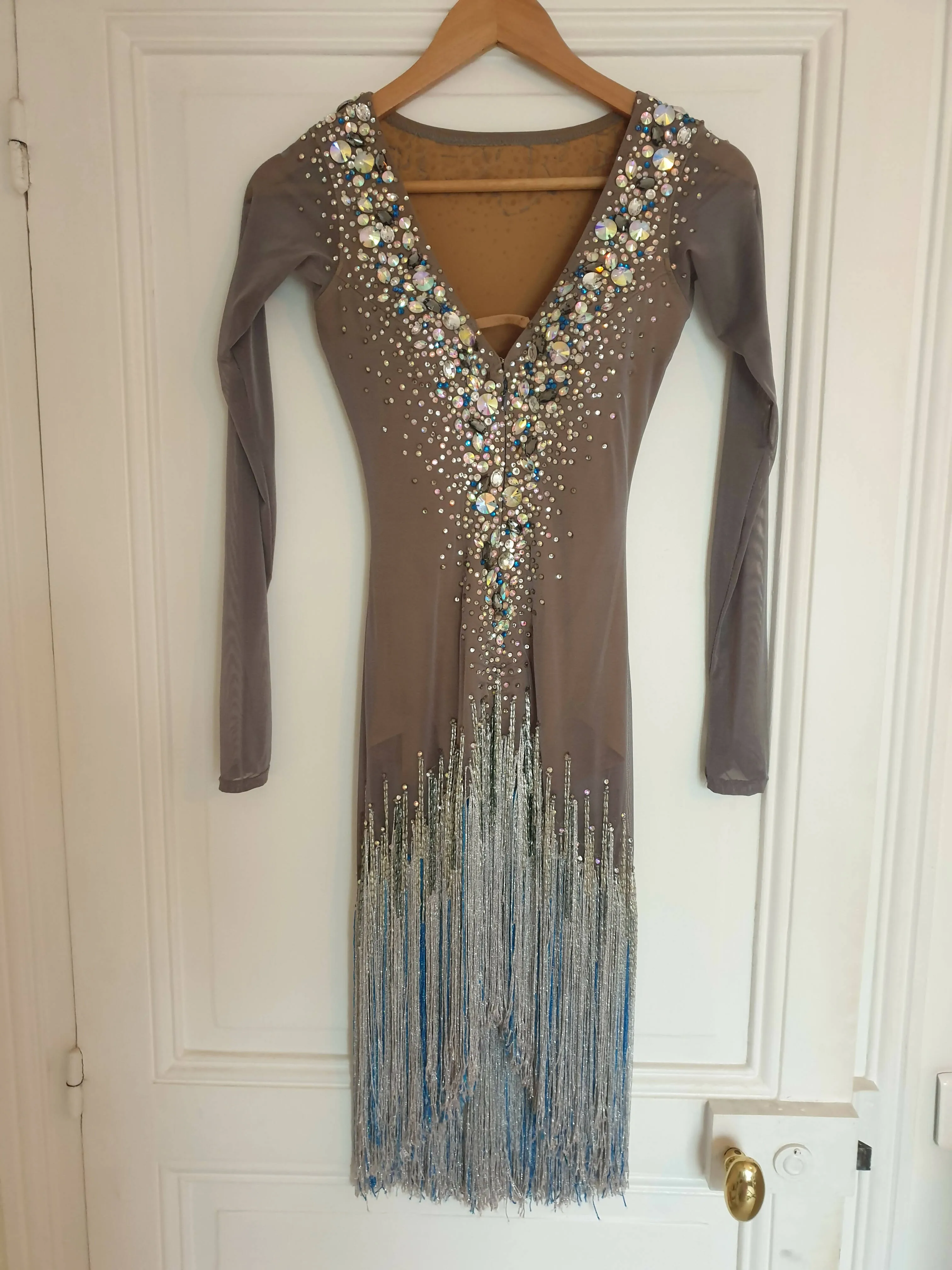 Grey Latin Dance Dress with Fringe