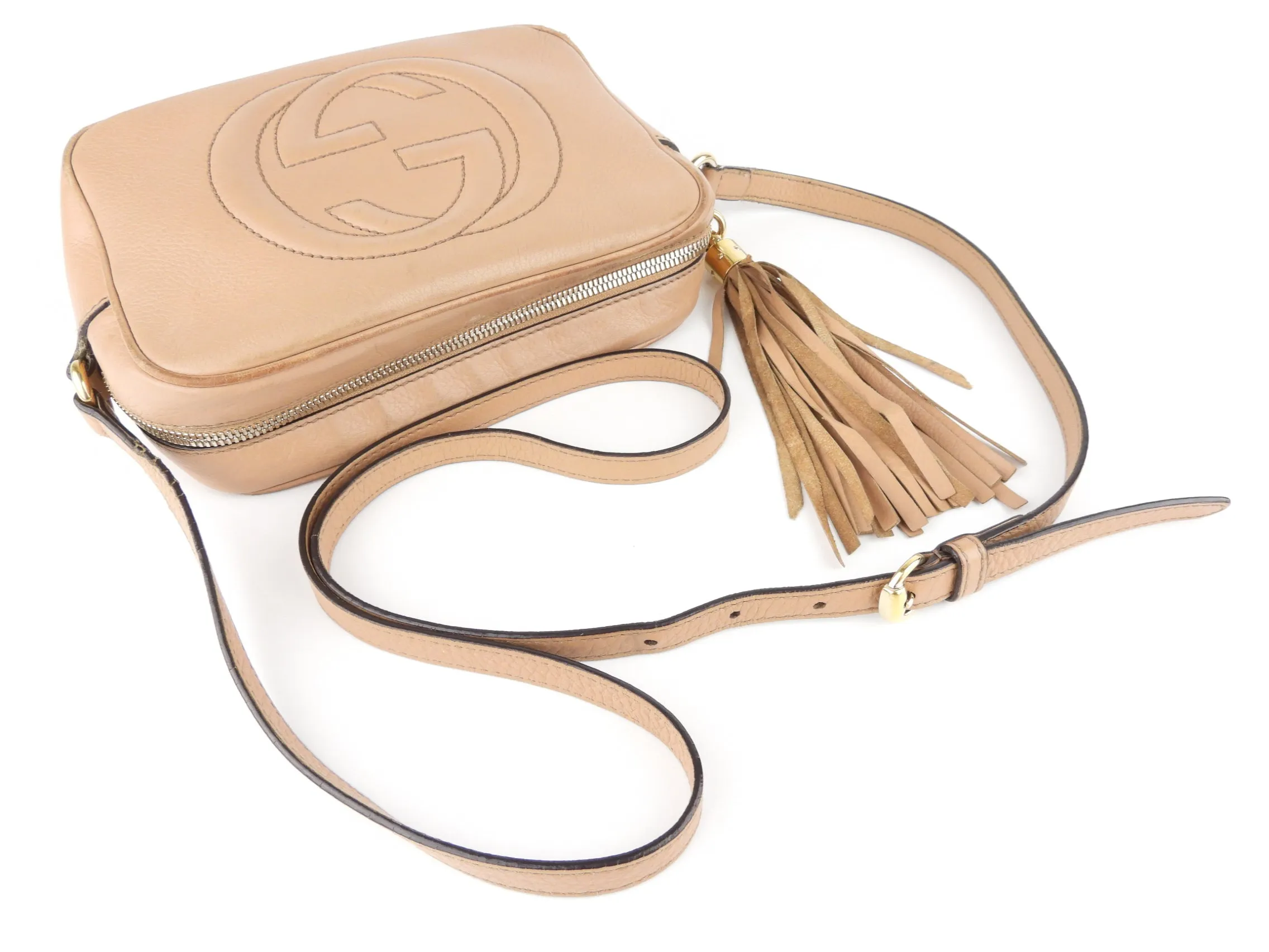 Gucci Nude Beige Leather Small Soho Disco Crossbody Shoulder Bag