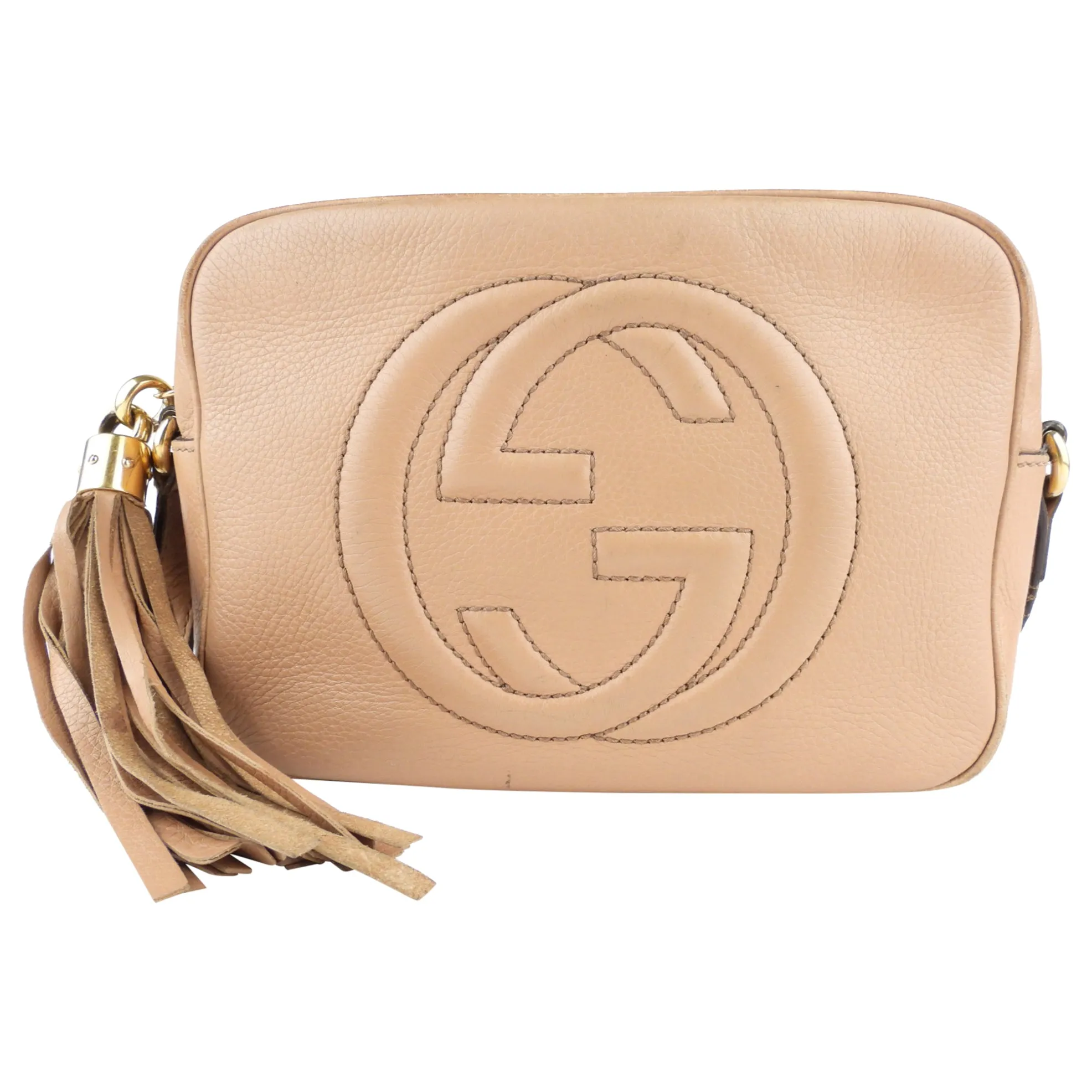 Gucci Nude Beige Leather Small Soho Disco Crossbody Shoulder Bag