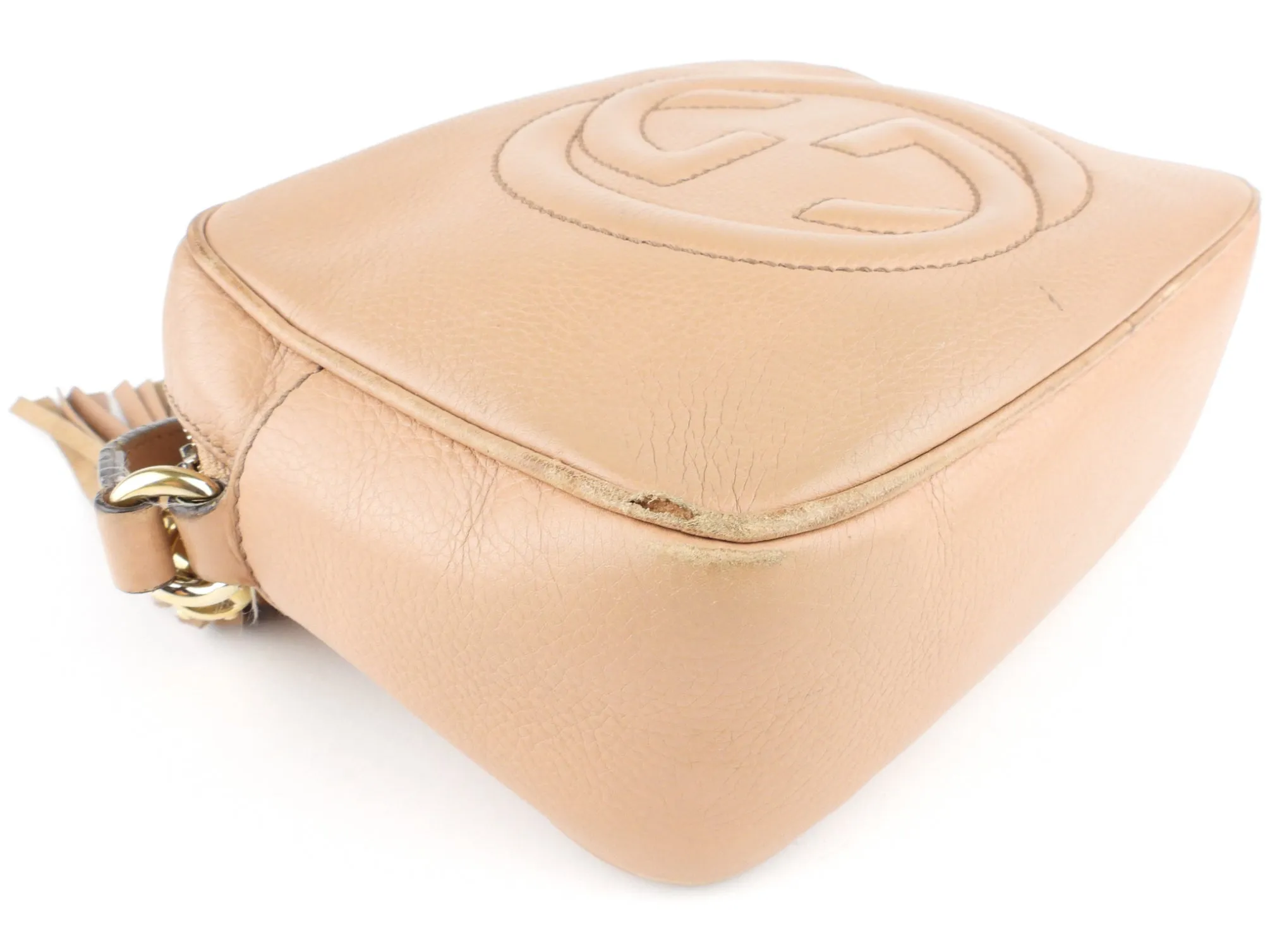 Gucci Nude Beige Leather Small Soho Disco Crossbody Shoulder Bag