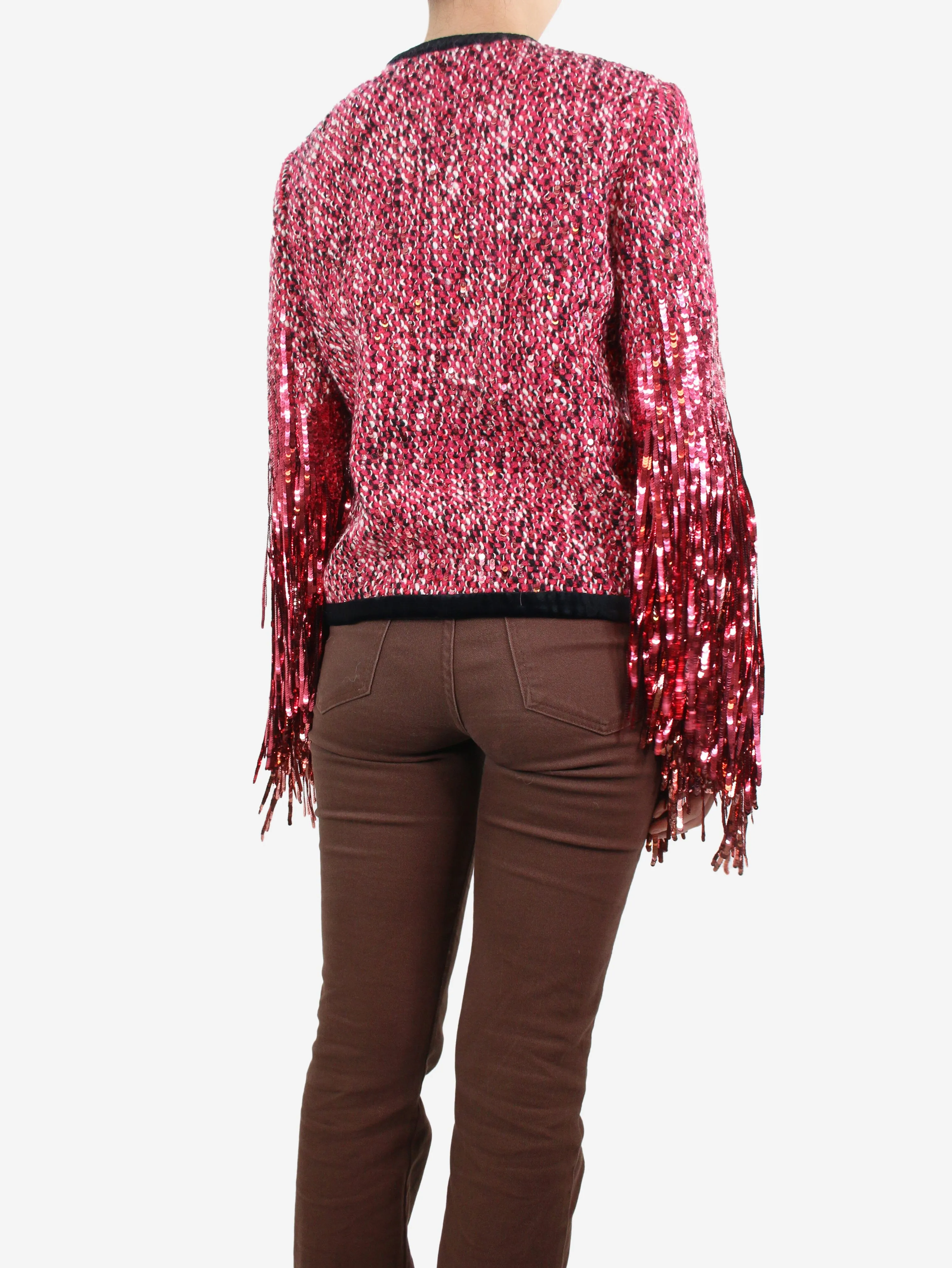 Gucci Pink sequin fringed wool tweed jacket - size UK 6