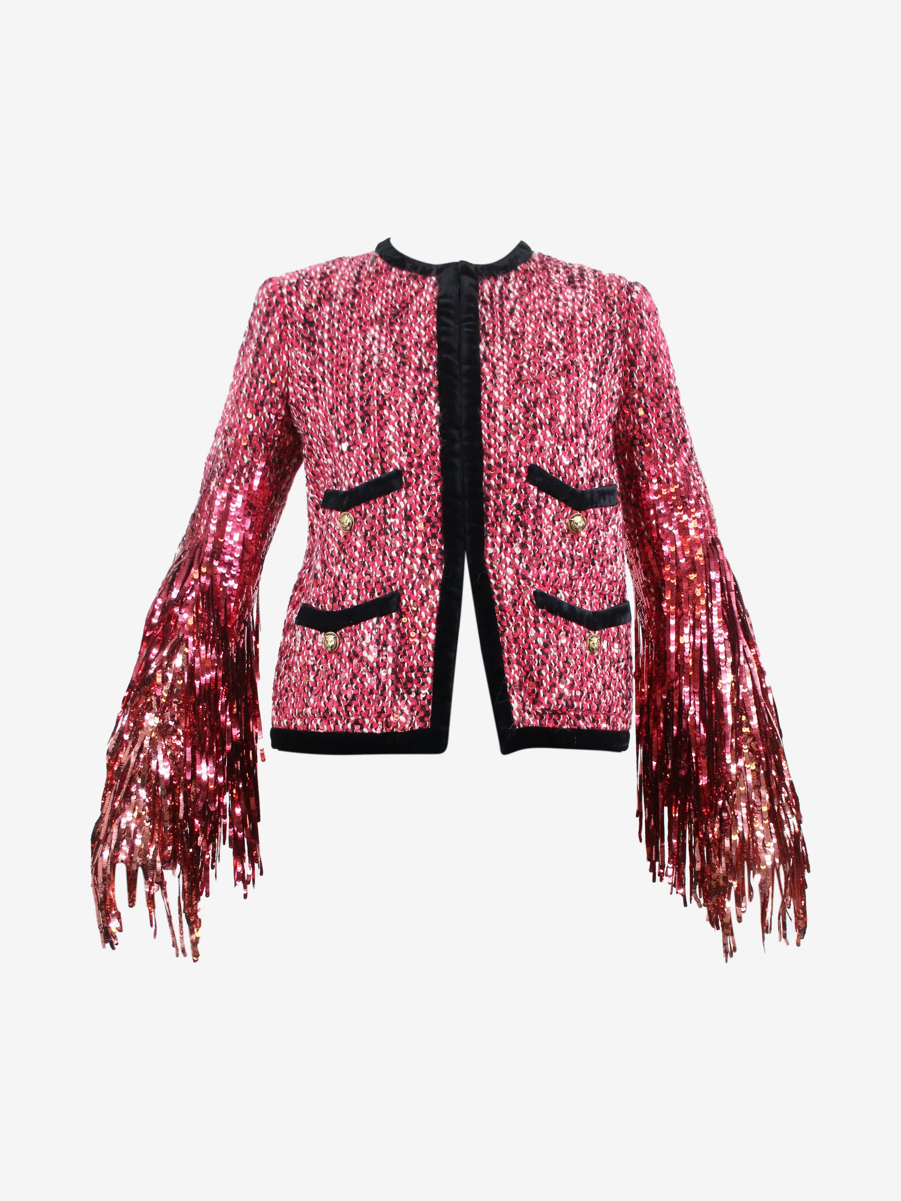 Gucci Pink sequin fringed wool tweed jacket - size UK 6