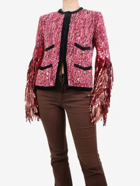 Gucci Pink sequin fringed wool tweed jacket - size UK 6