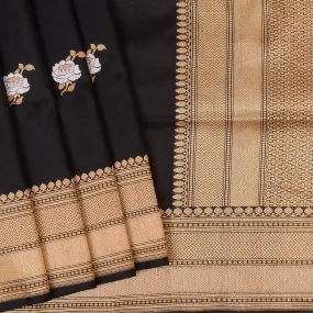 Handwoven Black Katan Banarasi Silk Saree - 107N011032DSJ