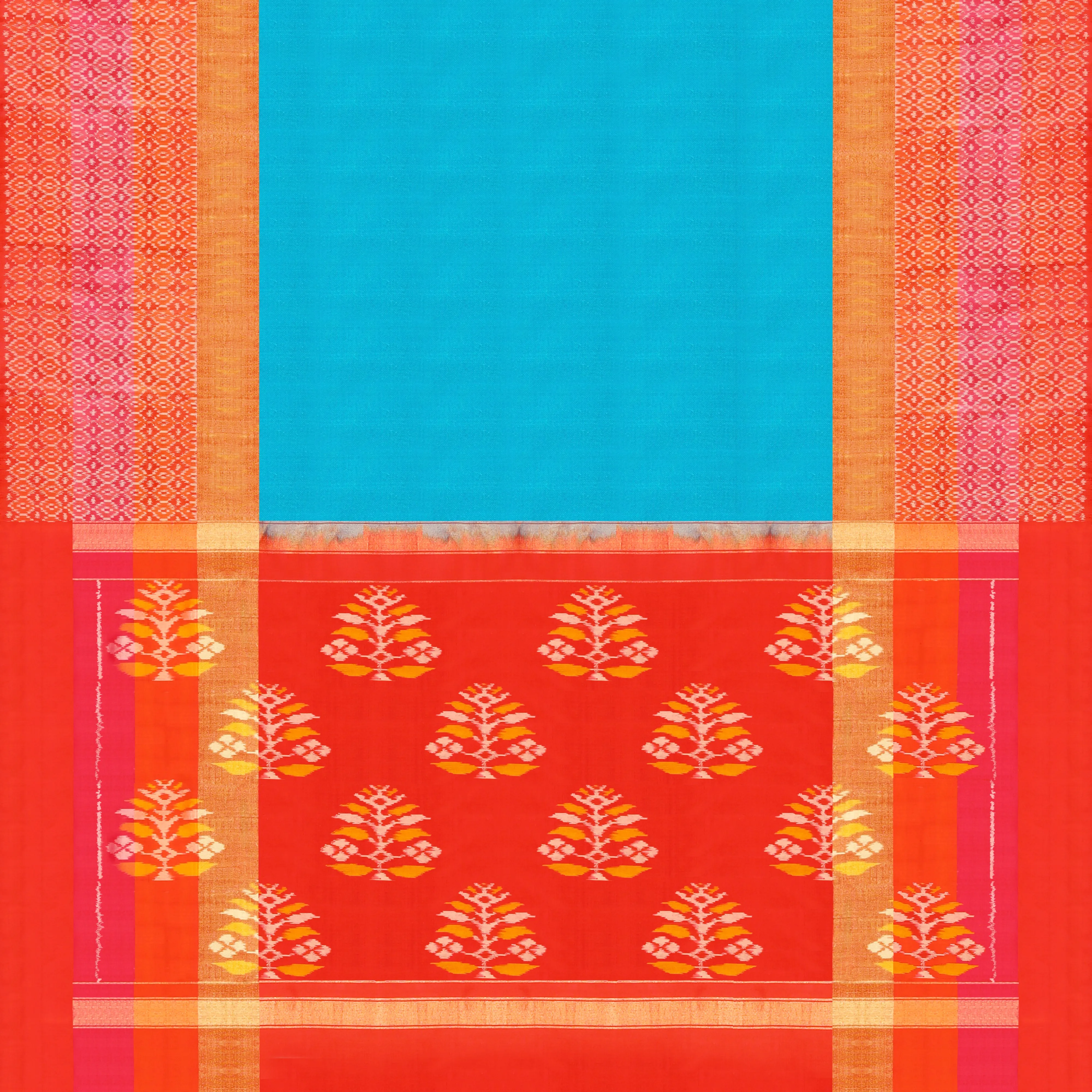 Handwoven Blue with Orange Ikat Silk Saree - 418T000410DSC