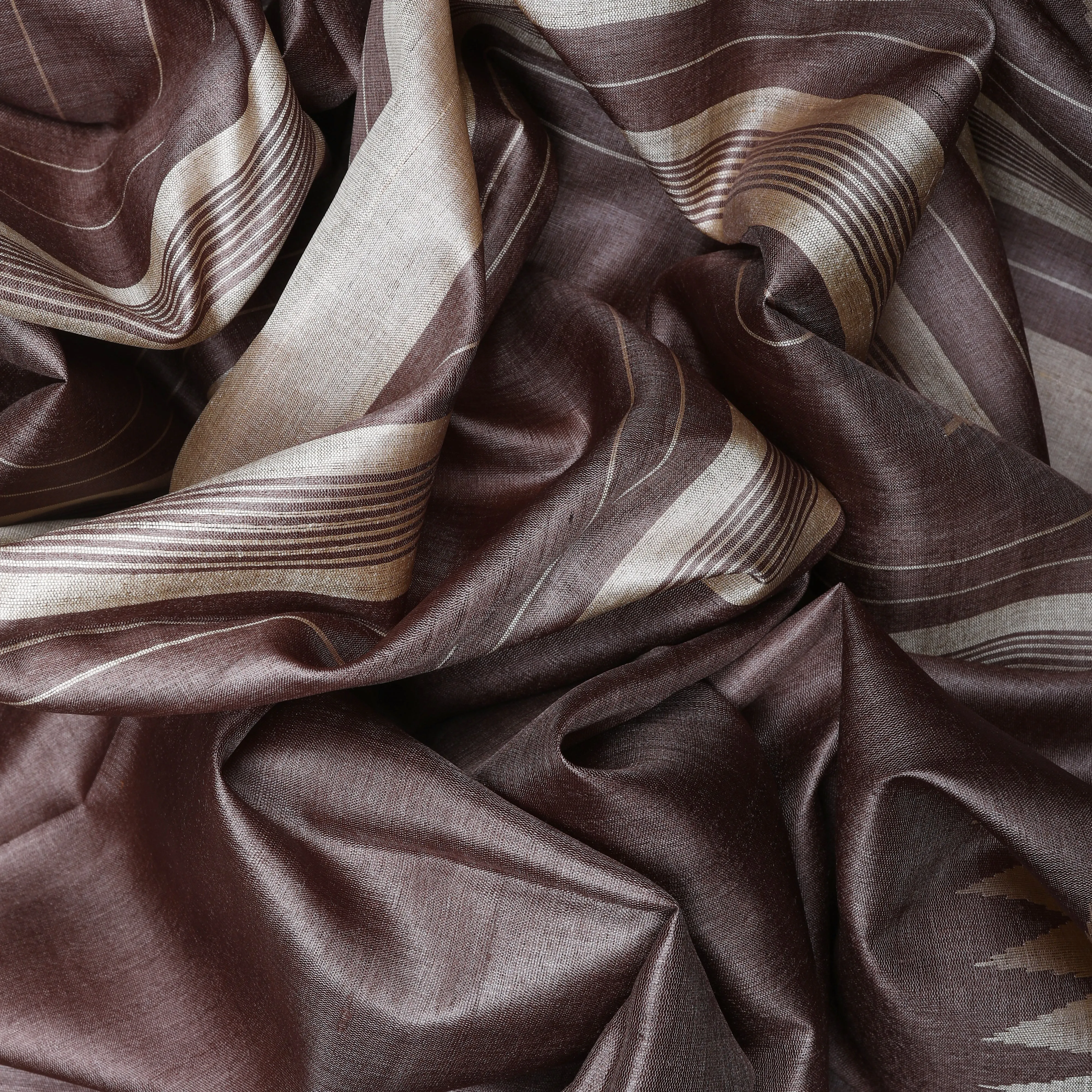 Handwoven Brown with Beige Tussar Silk Saree - 765T000984DSC