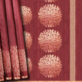 Handwoven Burgundy Matka Silk Saree - 382T000742DSC