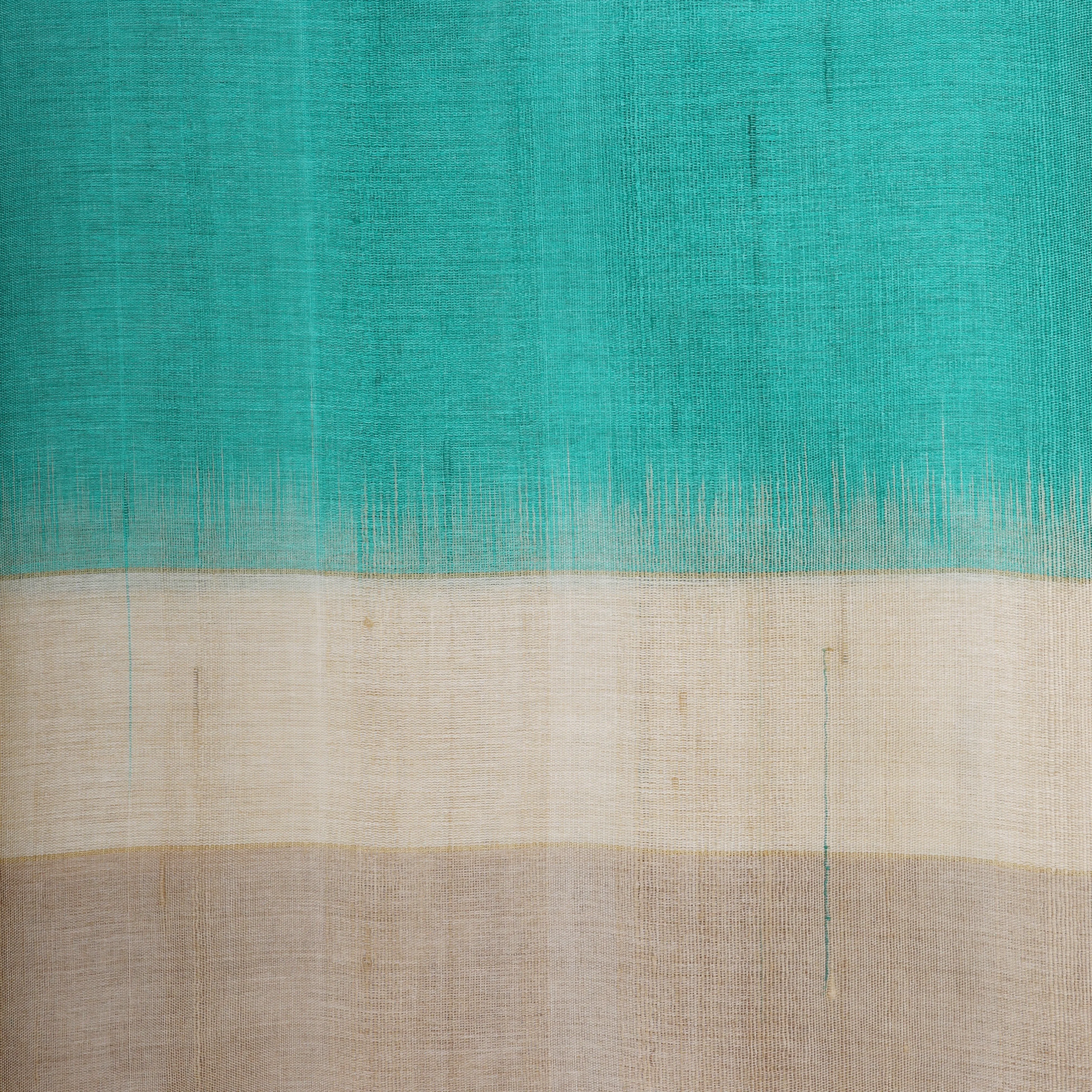 Handwoven Green with Beige and Off-white Tussar Silk Saree - 1285T000915DSC