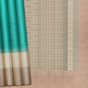 Handwoven Green with Beige and Off-white Tussar Silk Saree - 1285T000915DSC