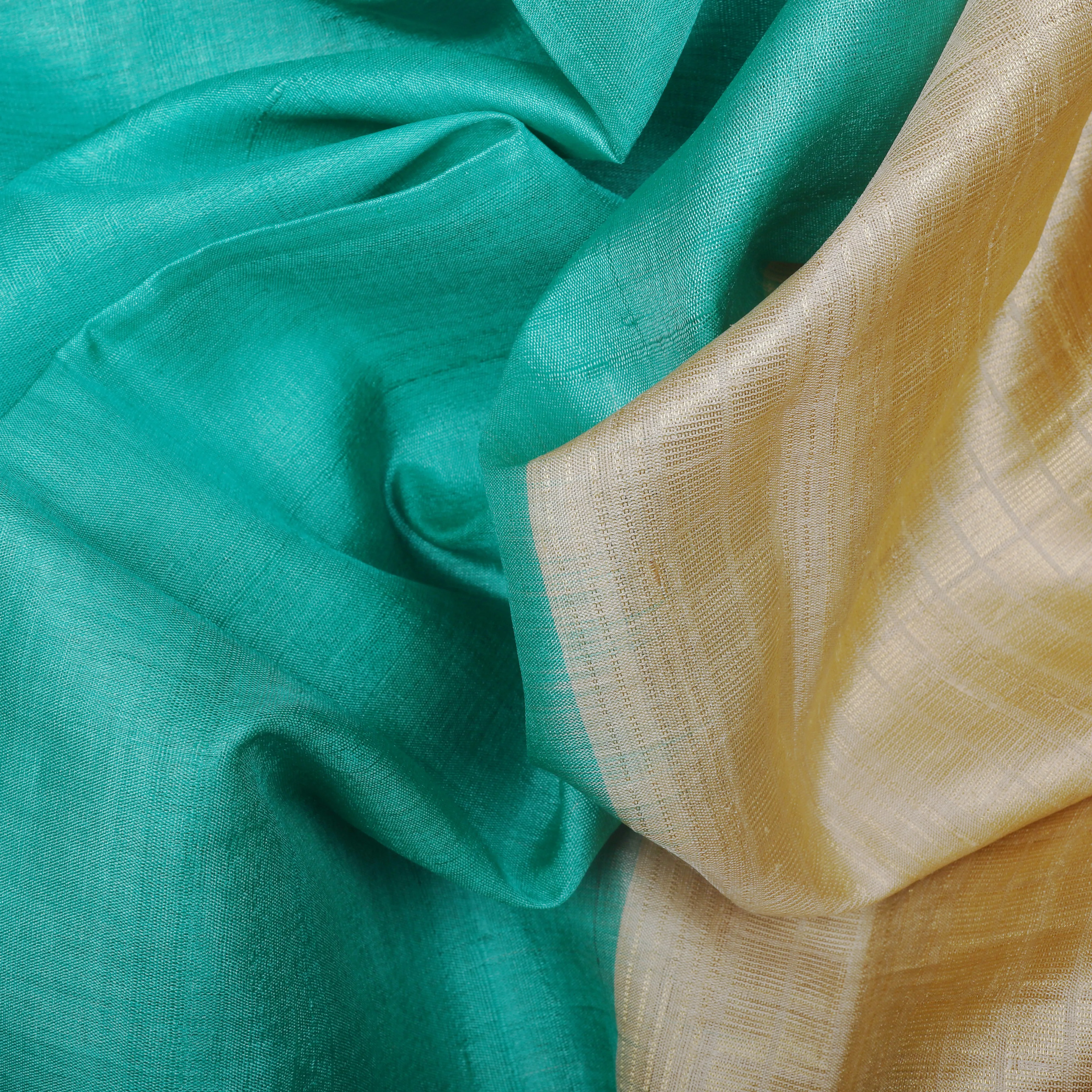 Handwoven Green with Beige and Off-white Tussar Silk Saree - 1285T000915DSC