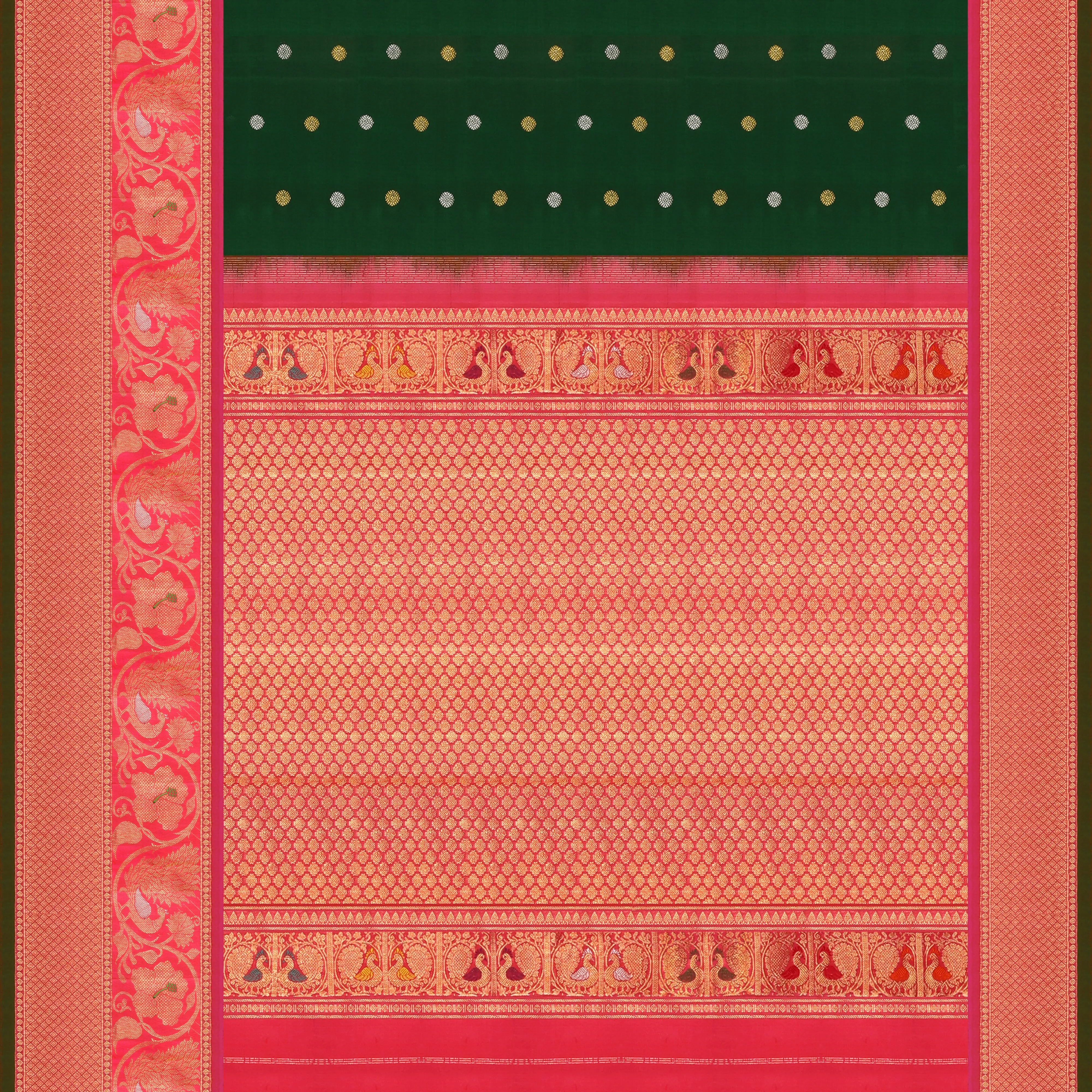 Handwoven Green with Pink Gadwal Silk Saree - 827T003452DSC