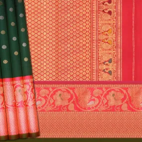 Handwoven Green with Pink Gadwal Silk Saree - 827T003452DSC