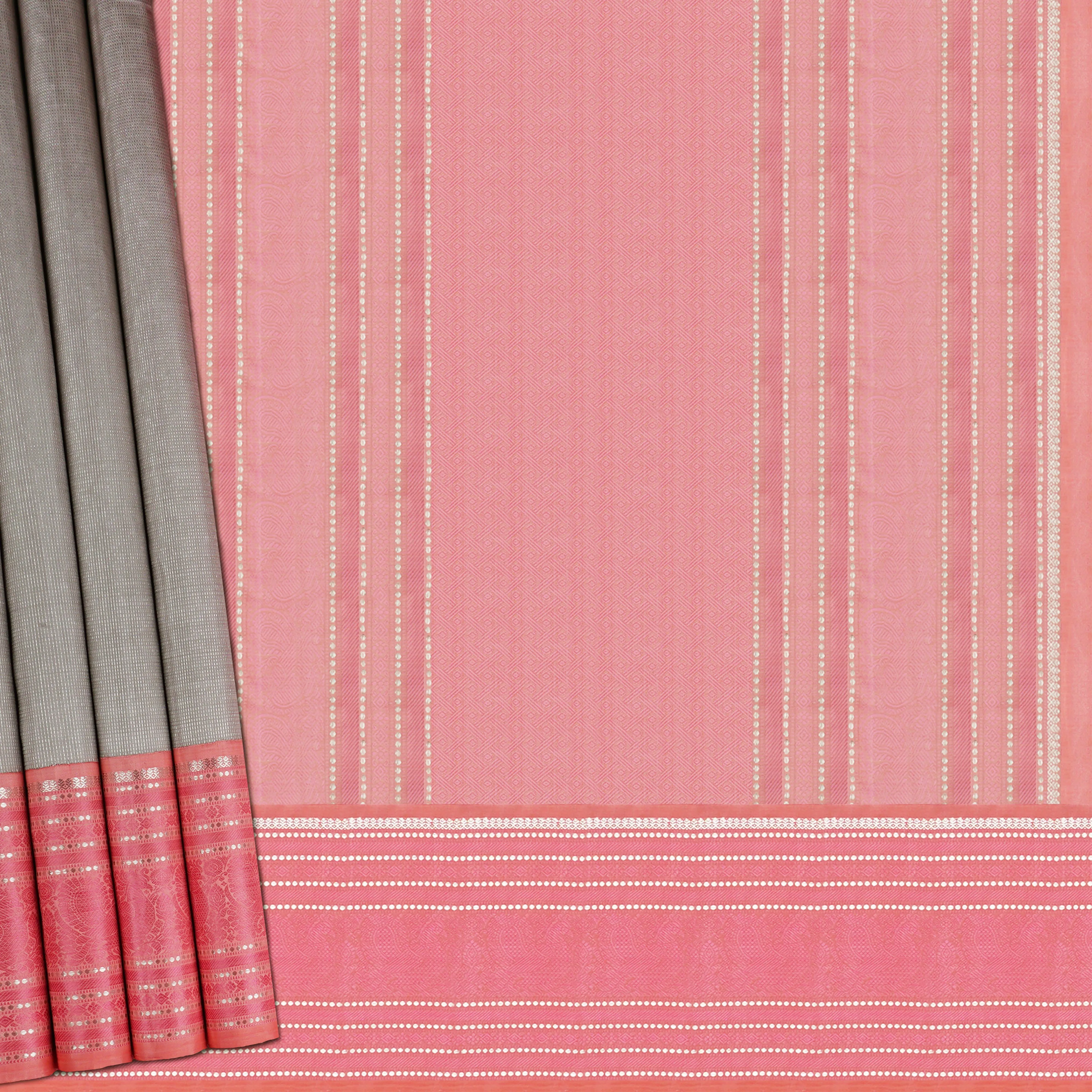 Handwoven Grey with Pink Kanjivaram Silk Saree - 1978T008670DSC